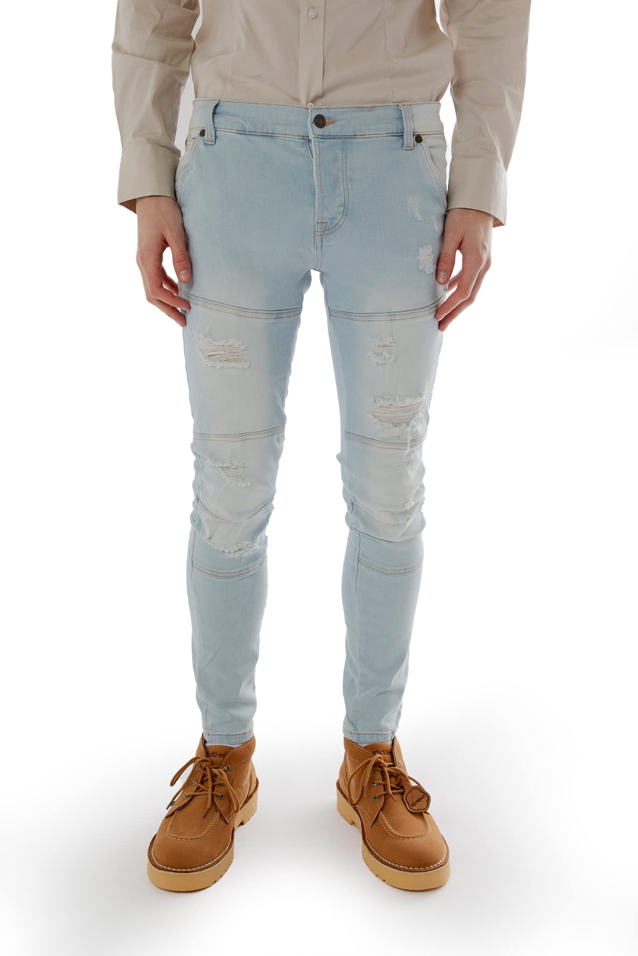 Men's Smart 3D Ripped Knee Slim Fit Jeans - Classic Stretch Denim Pants for Casual Wear & Street Style Outfits