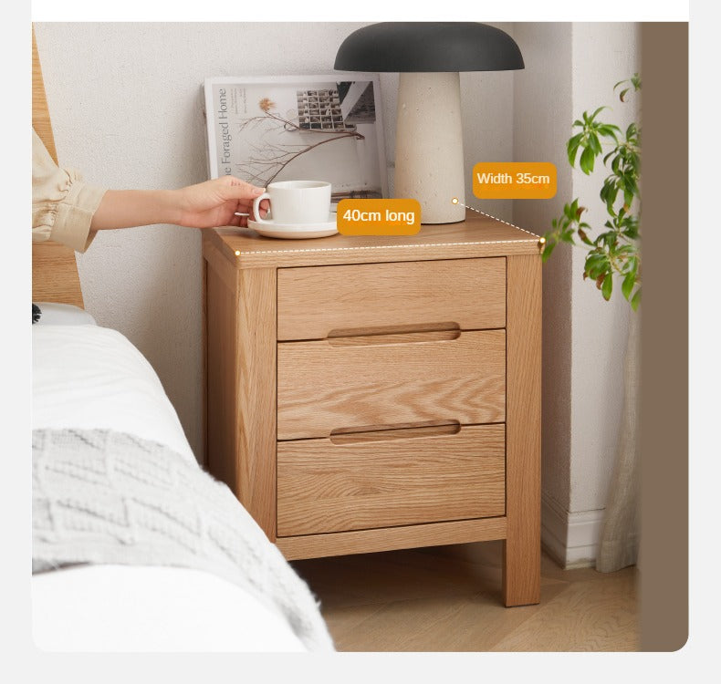 Solid Oak Wood Nightstand with 3 Drawers - Bedside Table for Bedroom, Living Room, or Office Storage