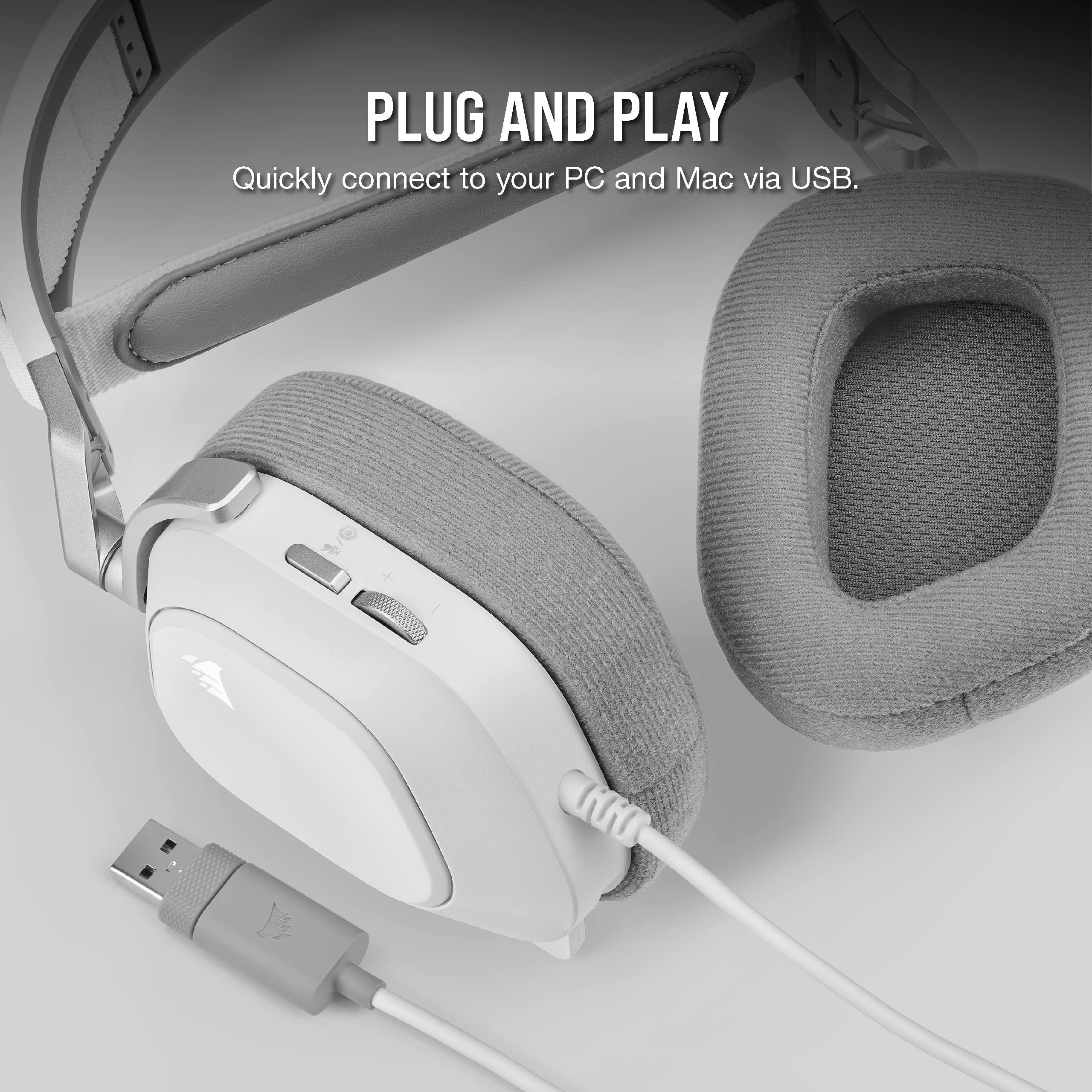 Corsair HS80 RGB USB Premium Gaming Headset with Dolby Audio 7.1 Surround Sound - Broadcast-Grade Mic, Memory Foam Earpads, Hi-Fi Sound for PC, PS5, Xbox - White | Perfect for Competitive Gaming & Streaming
