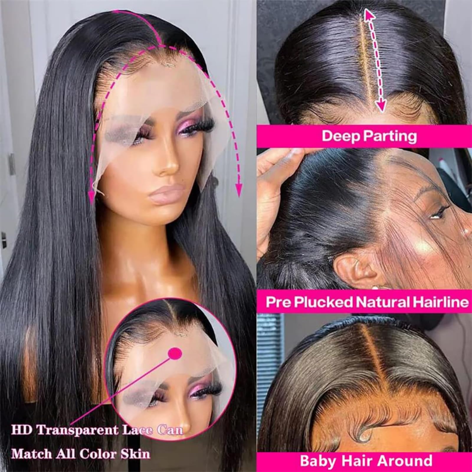 13x4 HD Lace Front Wig Human Hair - Brazilian Virgin Hair, Pre-Plucked with Baby Hair, 150% Density Straight Glueless Lace Closure Wig for Black Women (26 Inch) - Perfect for Daily Wear, Parties, and Special Occasions