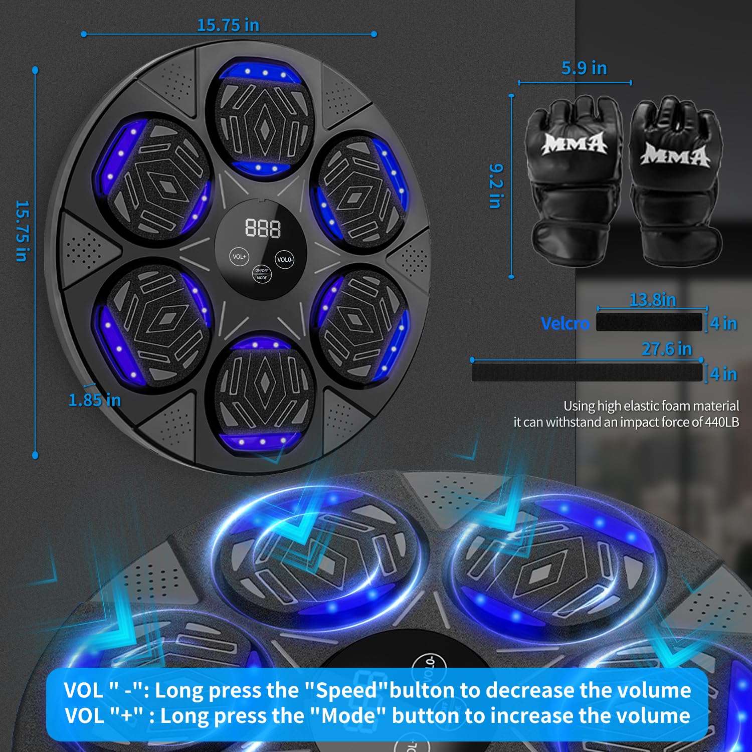 2025 Upgraded Smart Bluetooth Music Boxing Trainer with LED Display & Boxing Gloves - Wall Mounted Electronic Focus & Agility Training Equipment for Kids & Adults | Home Gym, Boxing Practice, Fitness Training