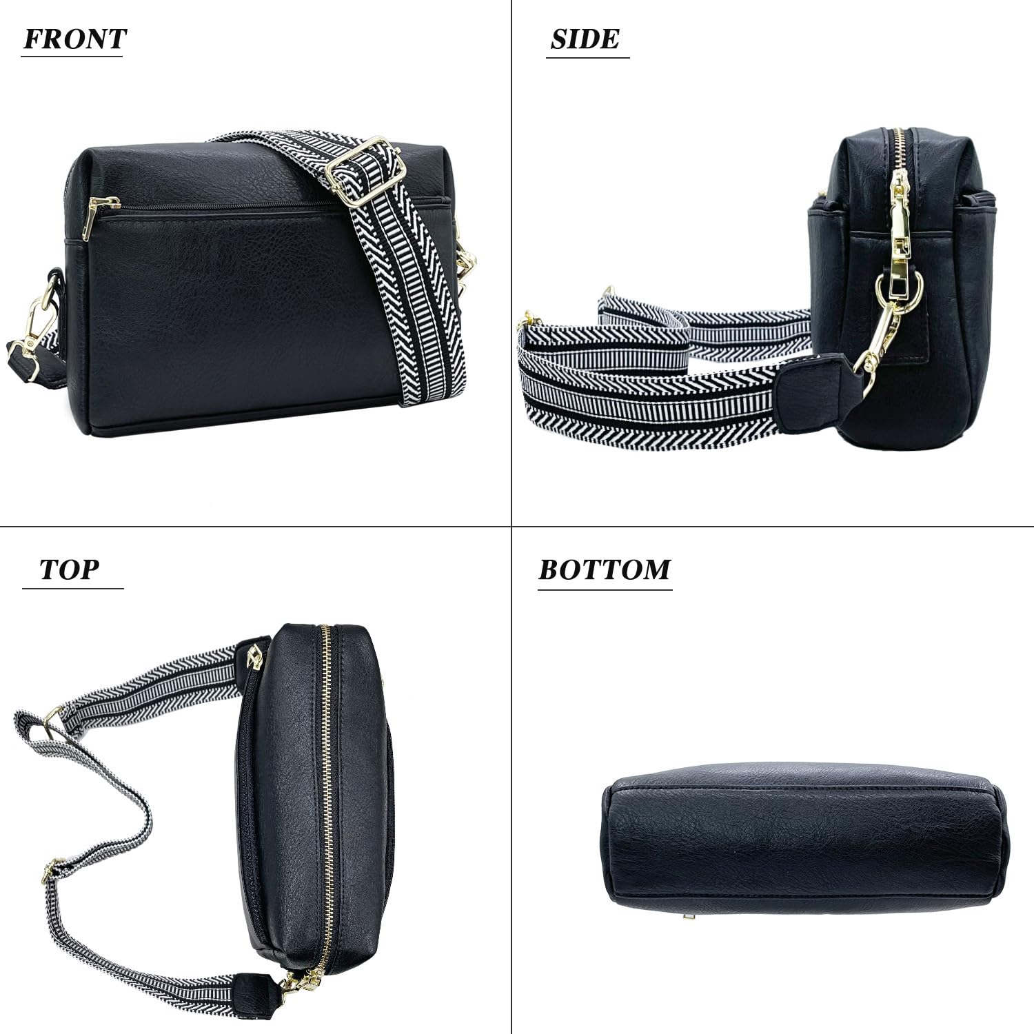Women's Vegan Leather Crossbody Bag with Triple Zip & Adjustable Straps for Travel & Daily Use
