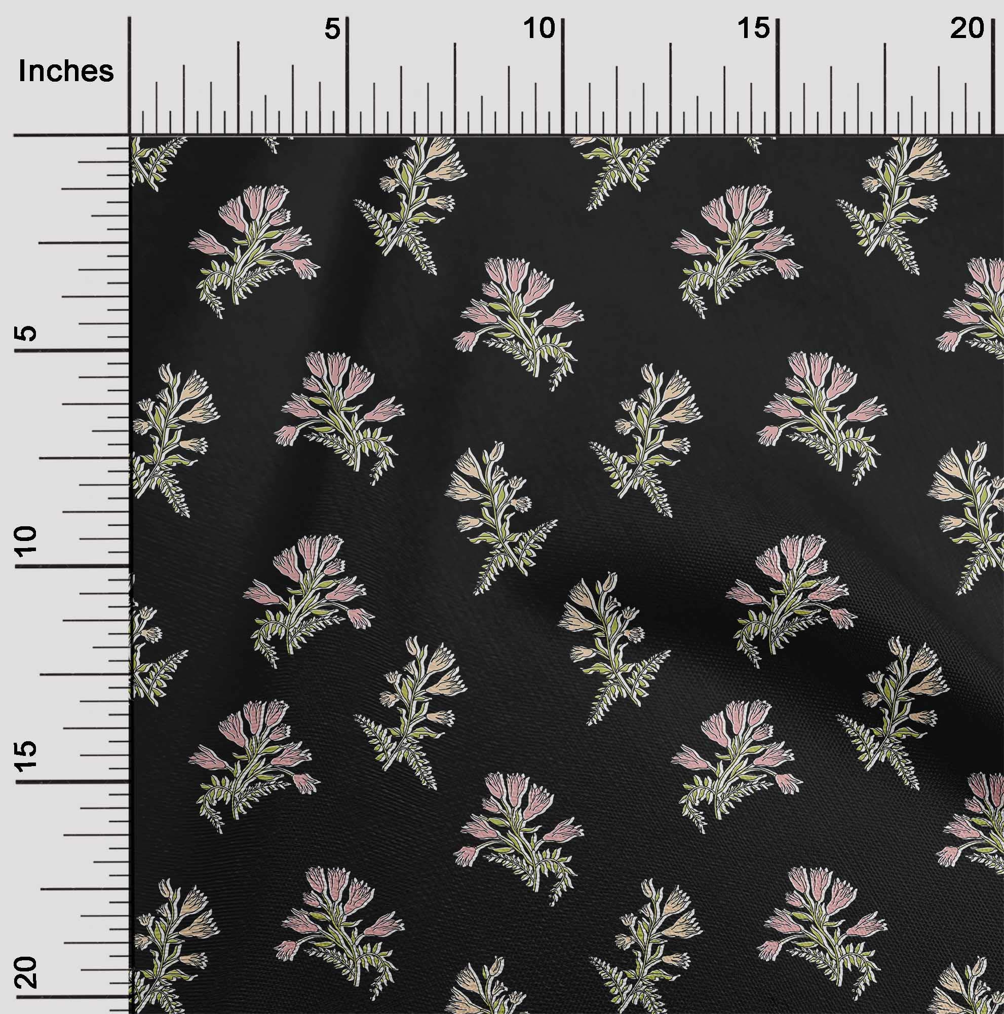 Premium Cotton Poplin Fabric - Black Floral Leaves & Flowers Print, 56 Inch Wide by The Yard | Perfect for Dresses, Skirts, Home Decor & DIY Sewing Projects