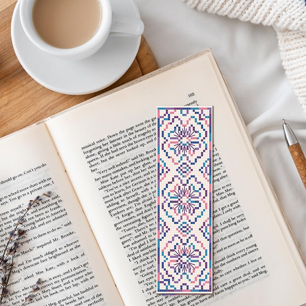 FREEBLOSS 6-Piece Cross Stitch Bookmark Kit with Variegated Flowers - DIY Embroidery Starter Kit for Adults & Beginners - Perfect for Reading, Gifts & Crafting Projects