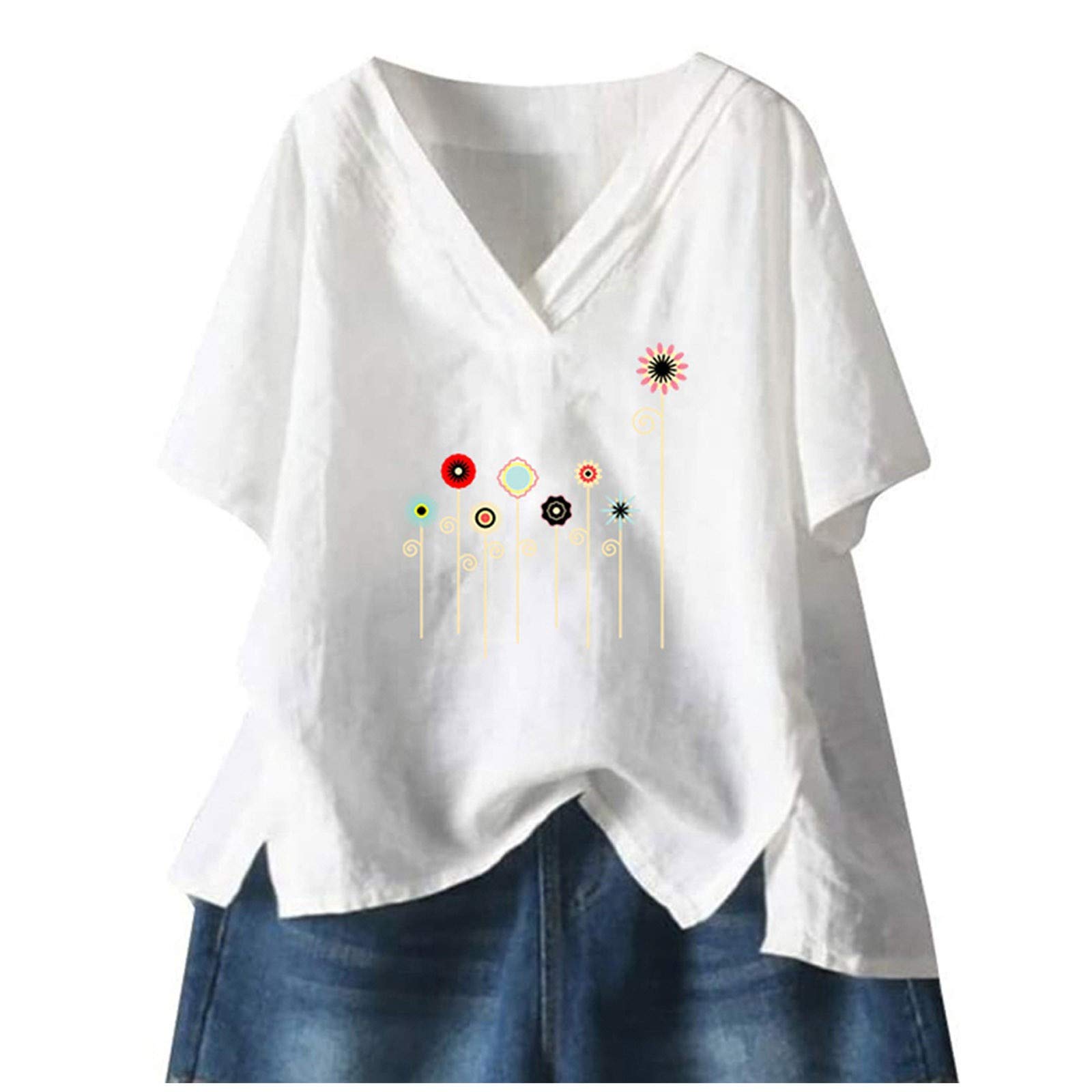 Floral Printed V-Neck Plus Size Women's T-Shirt - Summer Tank Top & Casual Blouse for Everyday Wear | Perfect for Beach, Office & Weekend Outfits