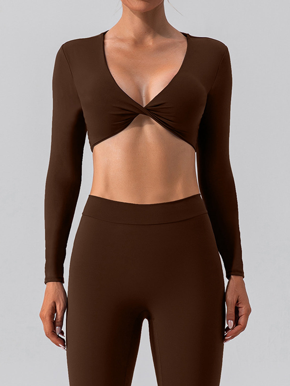 ZASUWA Women's Twist Cross Back Deep V Neck Tracksuit Set - Stylish & Comfortable Workout Outfit for Yoga, Gym & Running