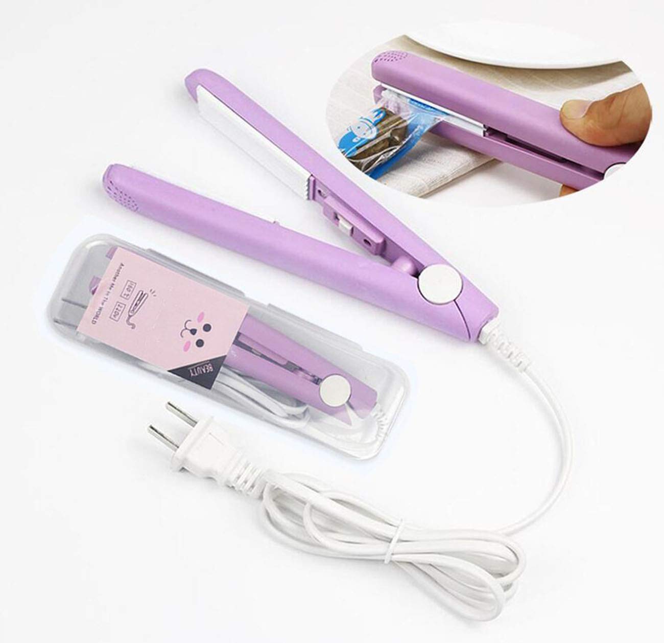 Mini Food Bag Heat Sealer Handheld - Smart Control with Corrugated Suspension Heating Sheet for Airtight Food Storage | 39.3 inch Power Cable | Perfect for Home Kitchen, Camping & Meal Prep (Purple)