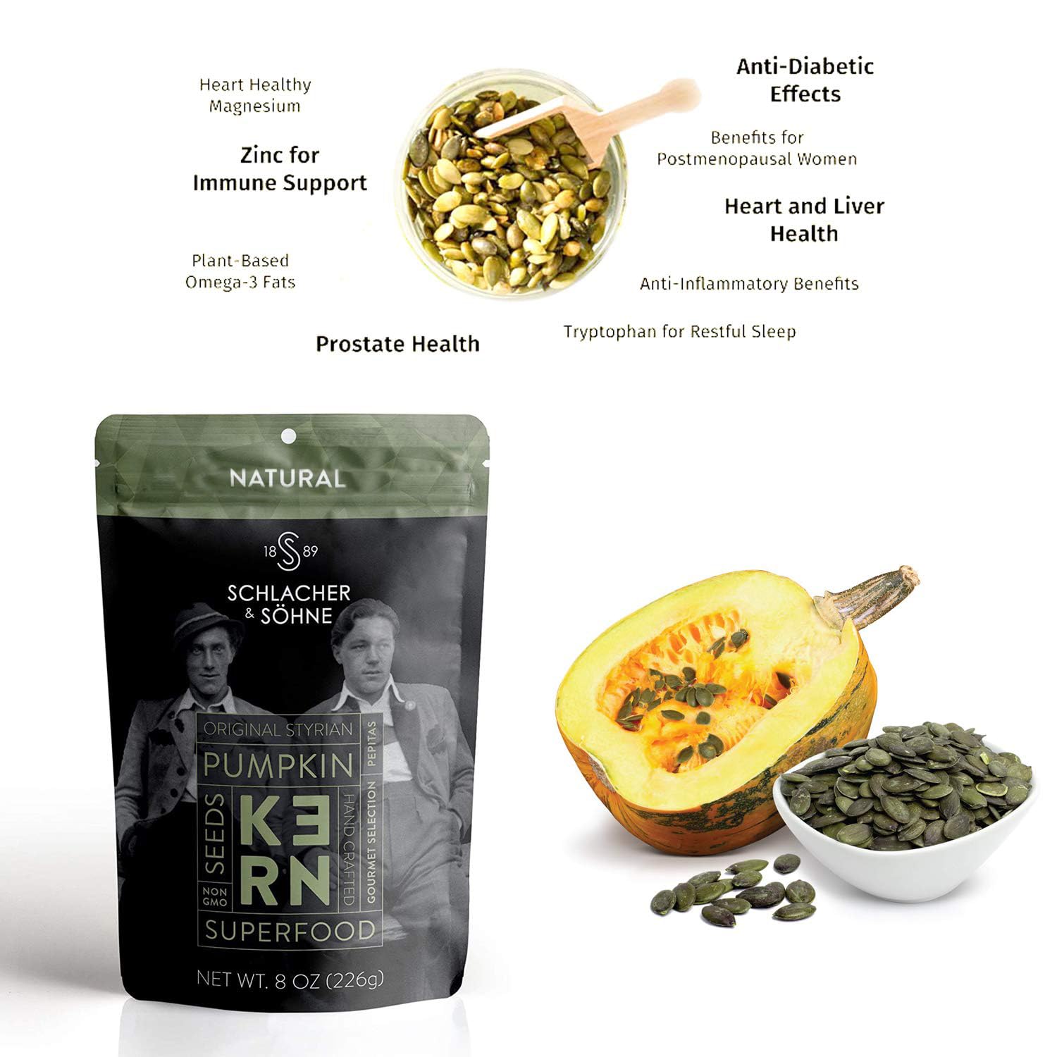 Premium Styrian Pumpkin Seeds by Schlacher & Söhne - 100% Pure, Raw & Unsalted Superfood Snacks | High Protein, Natural & Fresh Pepitas | Made in Austria (6-Pack) | Perfect for Salads, Baking & Healthy On-the-Go Snacking