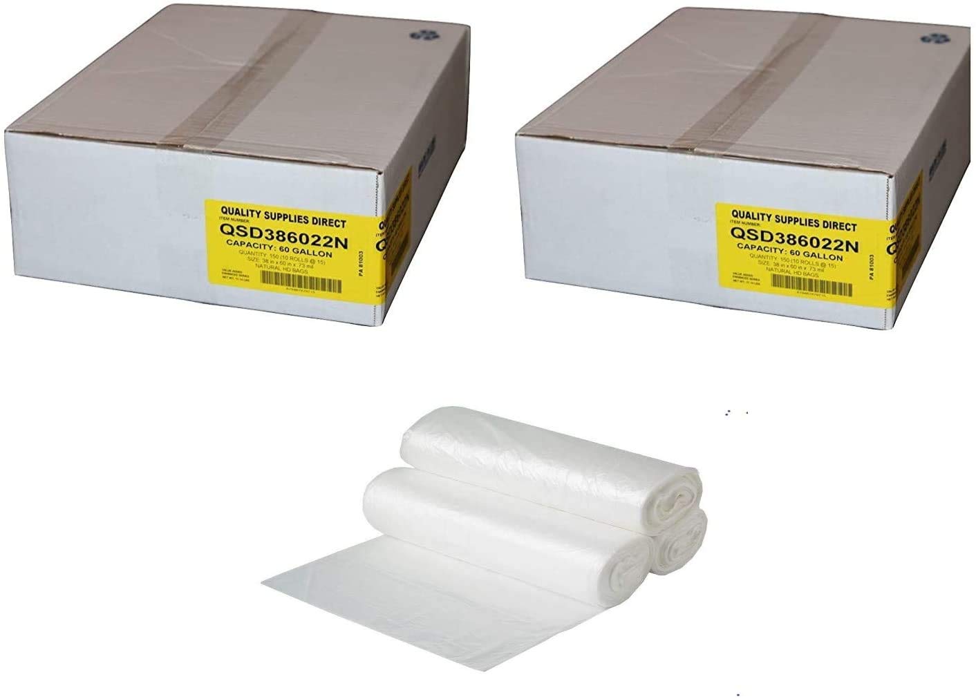 2 Boxes - 55-60 Gallon Heavy Duty Clear Trash Bags (300 Count Total) - Super High Density Garbage Liners for Commercial & Home Use - Ideal for Large Kitchen, Office & Outdoor Waste Disposal