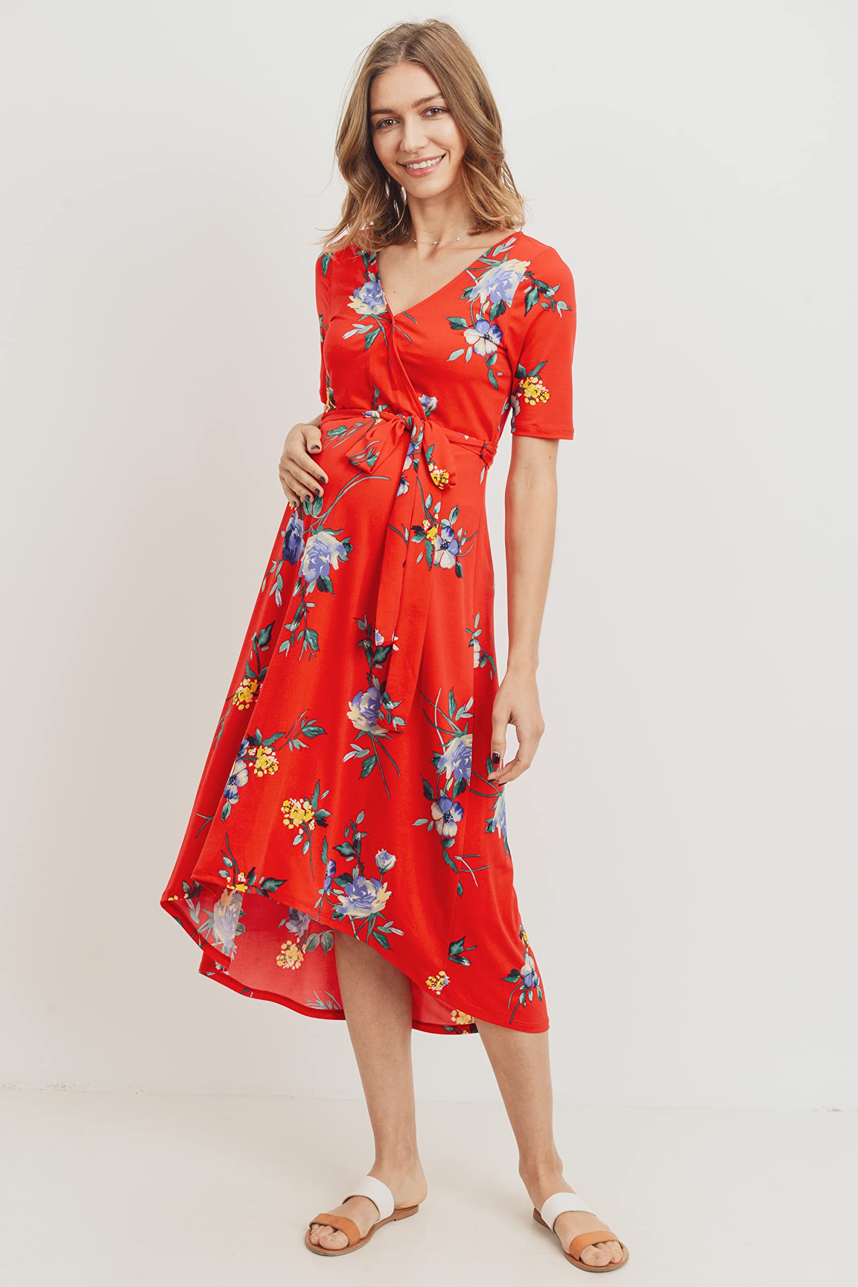 Stylish Women's Maternity Wrap Dress - Mid-Length with Adjustable Waist Belt | Perfect for Pregnancy, Nursing & Special Occasions