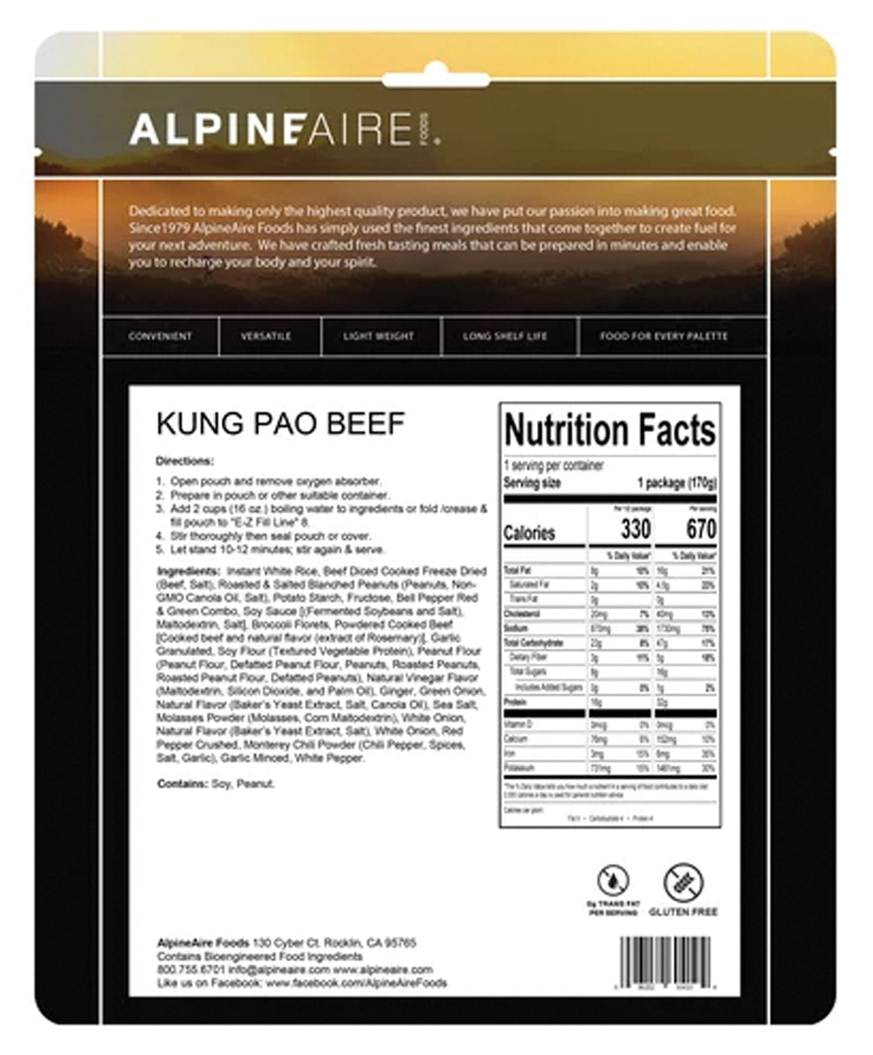 Alpine Aire Kung Pao Beef - Spicy Freeze Dried Backpacking Meal | High Protein Camping Food for Hiking, Emergency Preparedness & Outdoor Adventures