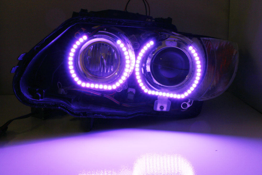 DTM Style RGB Multi-Color LED Angel Eyes Halo Rings for BMW Headlights - Upgrade Your BMW Lighting for Night Driving & Car Shows