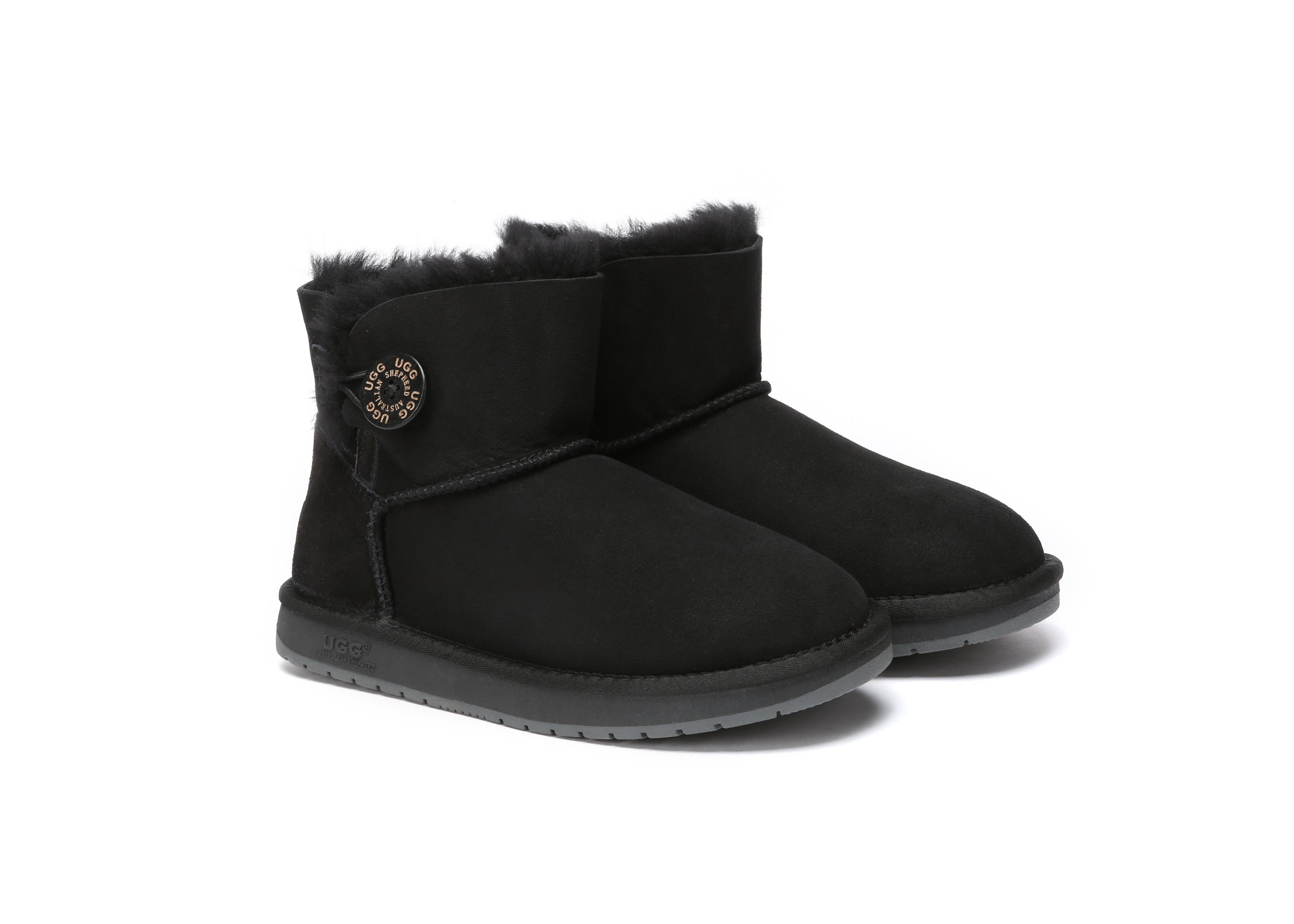 Australian Shepherd® UGG Boots - Genuine Double Face Sheepskin Wool Mini Button Boots for Women | Cozy Winter Footwear for Home, Outdoors & Casual Wear