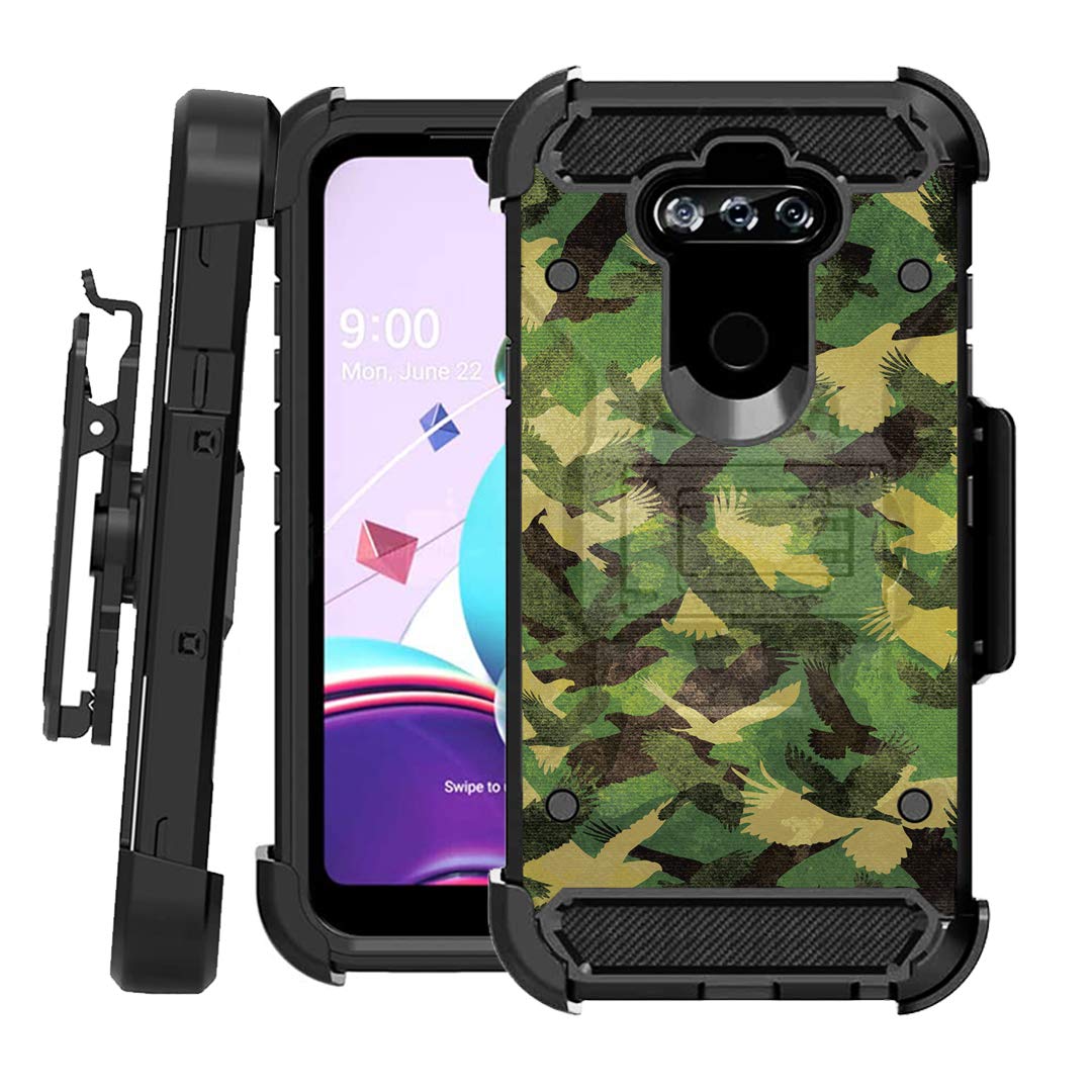 Ohiya Kickstand Case for LG K31 - Heavy Duty Belt Clip Holster (Brown Camo) - Perfect for Outdoor & Work Use