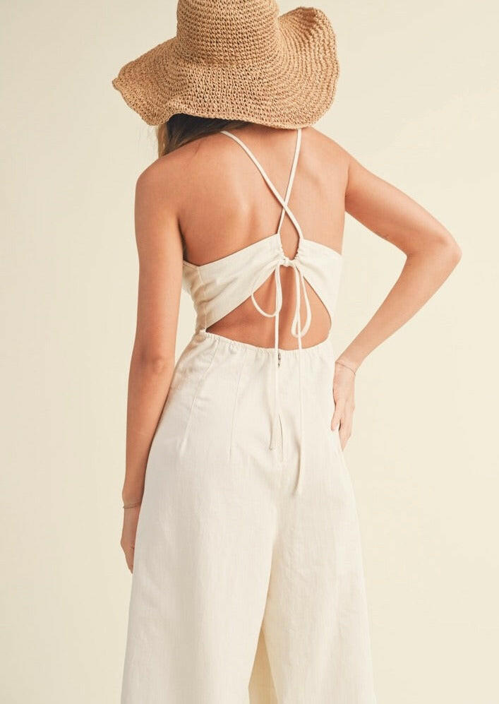 Soft Washed Cotton Jumpsuit for Women - Cream Color Comfortable Lounge Wear & Casual Outfit - Perfect for Home Relaxation, Weekend Errands and Coffee Dates