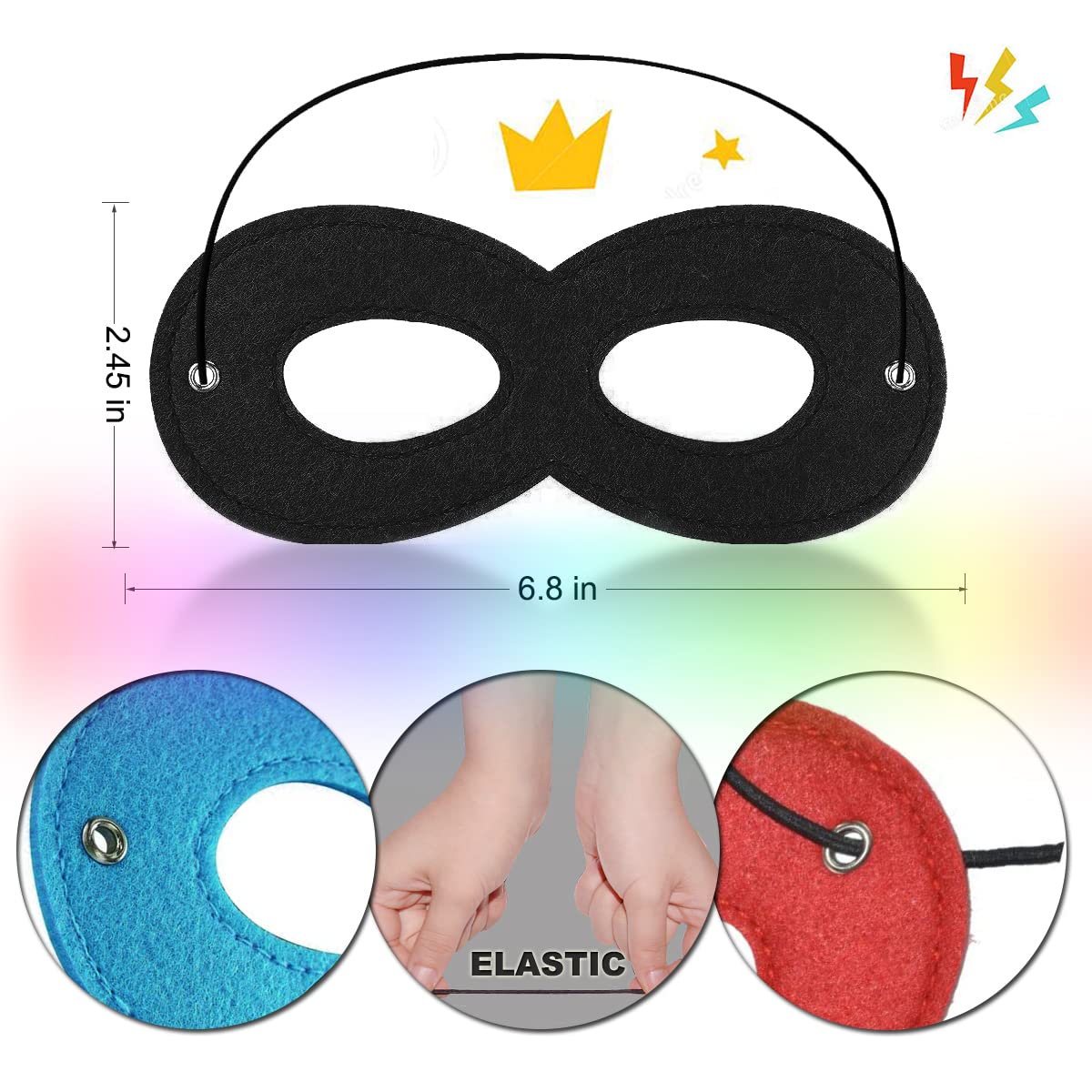 Superhero Felt Eye Mask for Cosplay - Halloween, Christmas & Birthday Parties - Adjustable Elastic Rope for Comfortable Wear