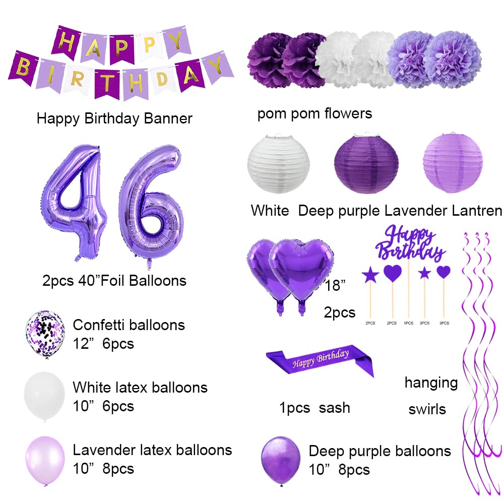 46th Birthday Party Decorations Set - Happy Birthday Banner, Sash, Cake Topper, Confetti & Balloons for 46 Years Old Celebration | Perfect for Milestone Birthday Parties, Adult Celebrations & Anniversary Decor