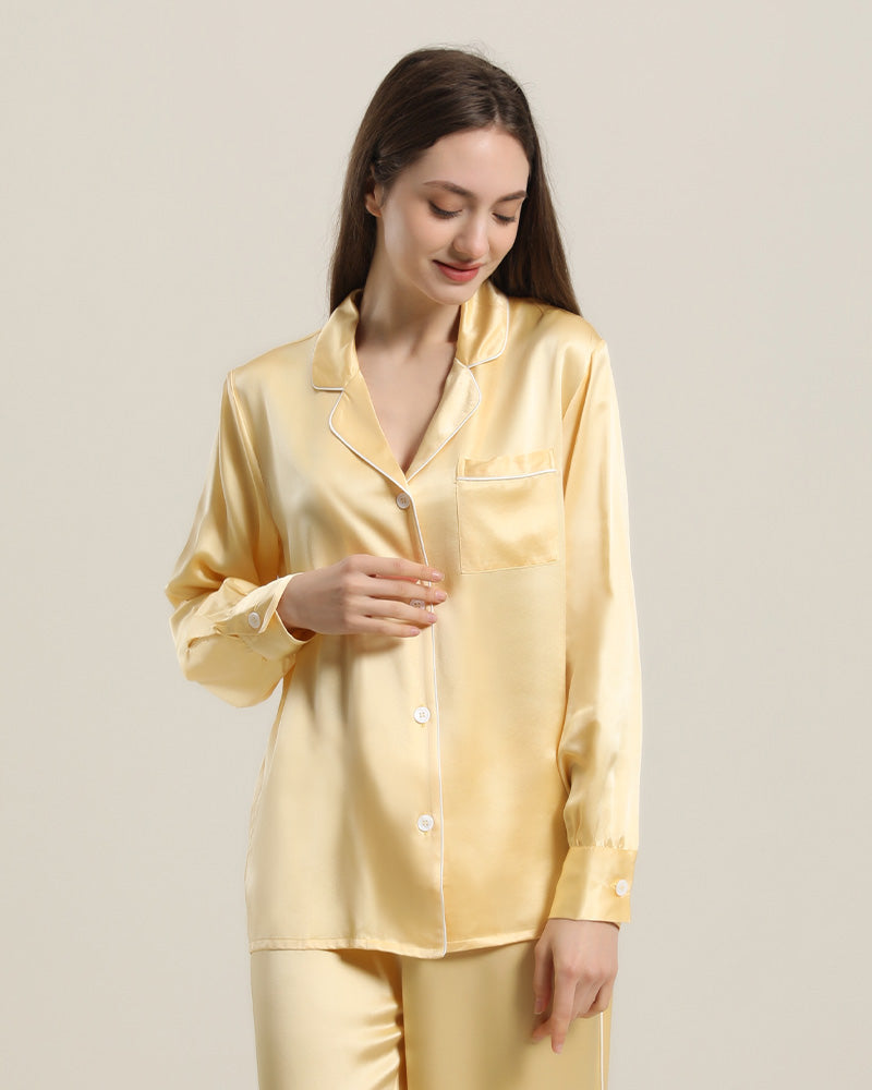 22 Momme 100% Pure Mulberry Silk Pajama Set for Women - Luxury Soft Sleepwear with Pants & Top - Perfect for Relaxation, Spa Nights & Gift Giving