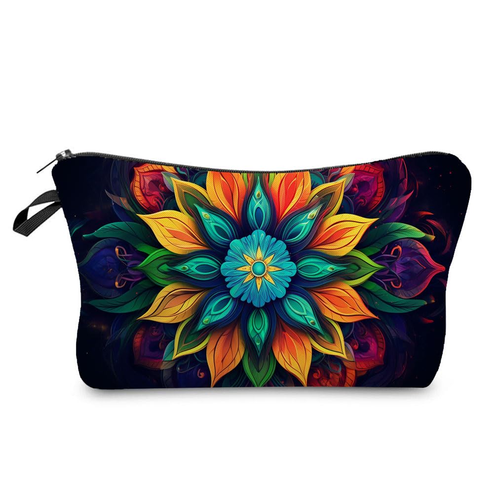 **Mandala Pattern Printed Women's Travel Cosmetic Bag - Small Makeup Pouch for Women - Perfect Gift for Travel, Gym & Daily Use**