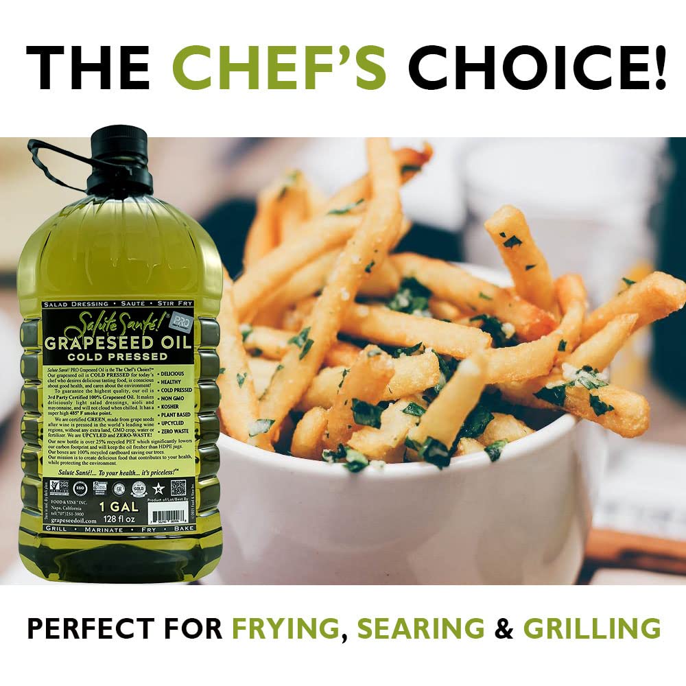 Salute Sante Cold Pressed Grapeseed Oil - Non-GMO, Kosher, Vegan for Cooking & Dressings