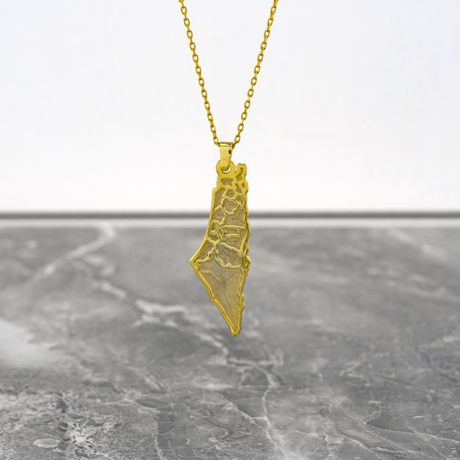 Palestine Gold Necklace - 18K Gold Plated Silver Pendant with Engraved Map of Palestine | Handmade Jewelry for Women, Gift for Her | Perfect for Holidays, Anniversaries & Cultural Pride