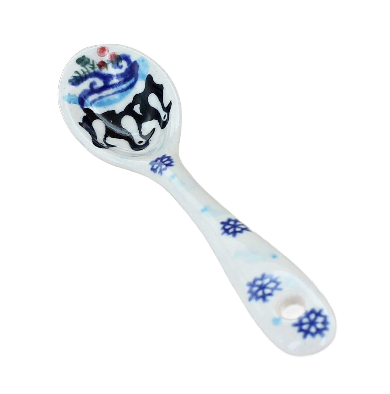 Blue Rose Polish Pottery Arctic Holidays Sugar Spoon - Handcrafted Ceramic Tea Spoon for Coffee, Dessert, and Holiday Baking | Perfect Gift for Christmas & Home Decor