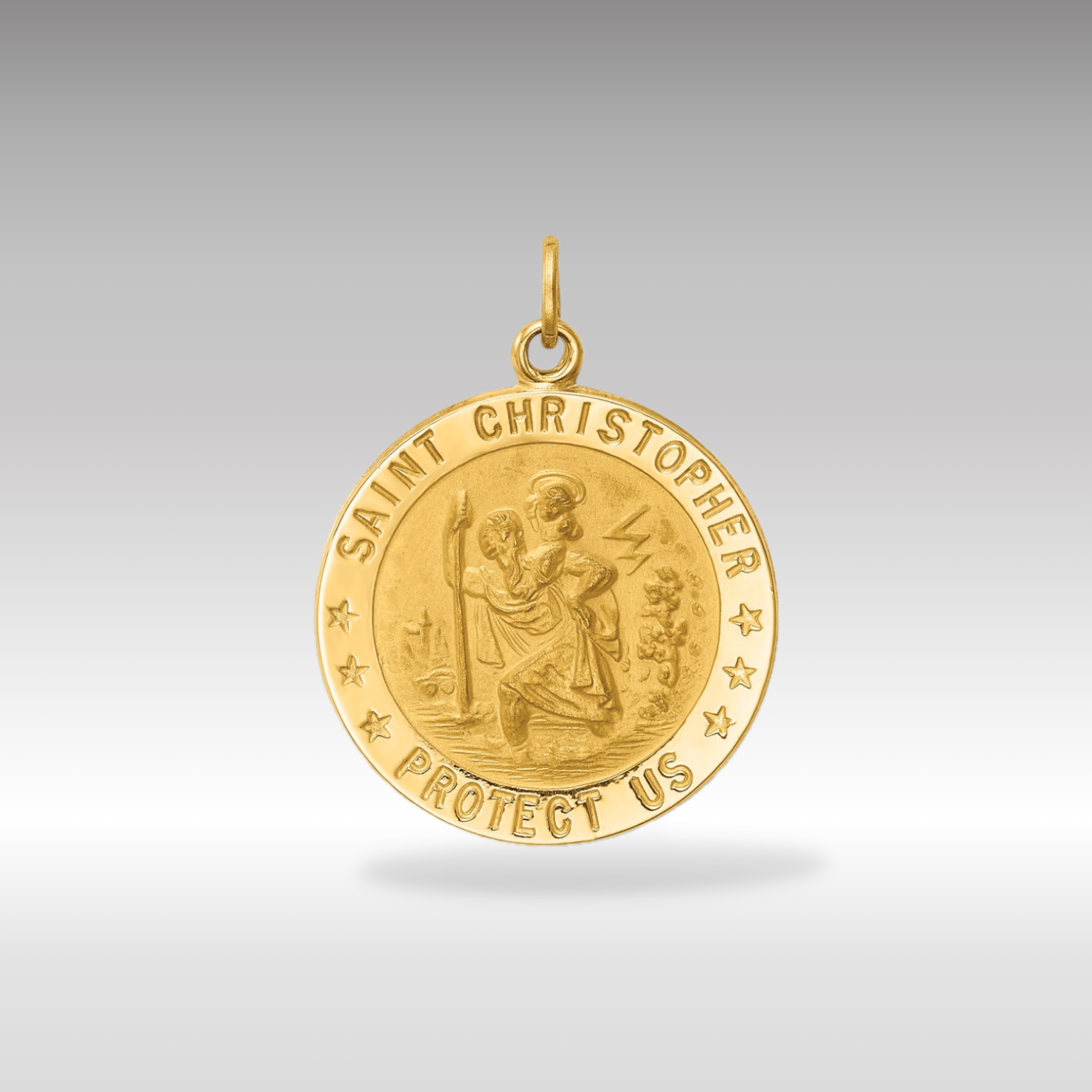 Gold Large Solid St. Christopher Medal Pendant XR1791 - Religious Jewelry for Men & Women - Perfect for Travel Protection, Gifts & Faith-Based Accessories