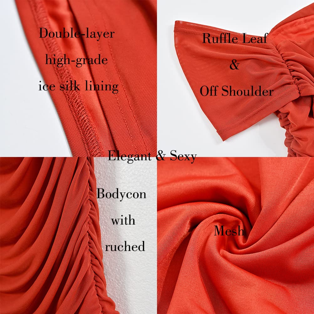 Sexy Off Shoulder Sleeveless Bodycon Dress for Women - Ruched Midi Cocktail Party Dress, Elegant Evening Gown for Night Out, Date Night & Special Occasions