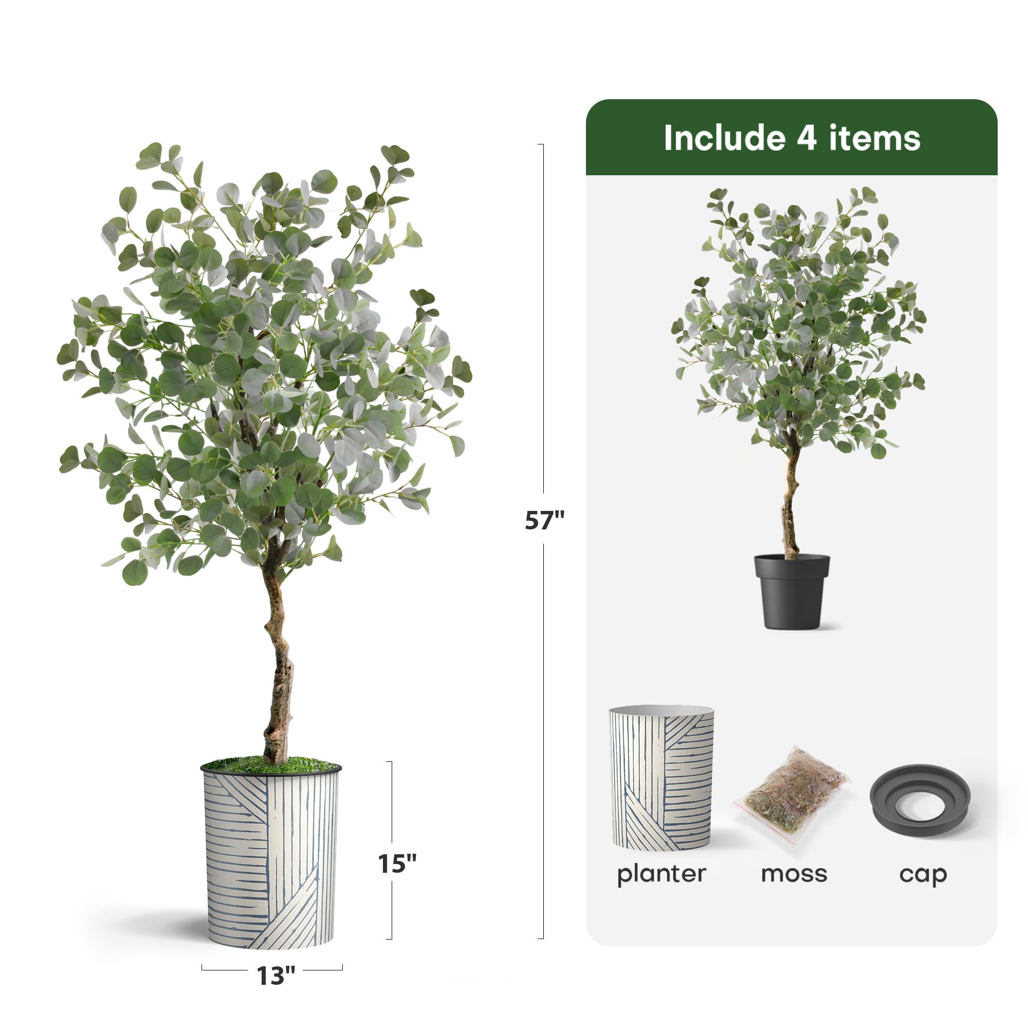 Modern Geometric Planter with Artificial Eucalyptus Silk Tree - 57