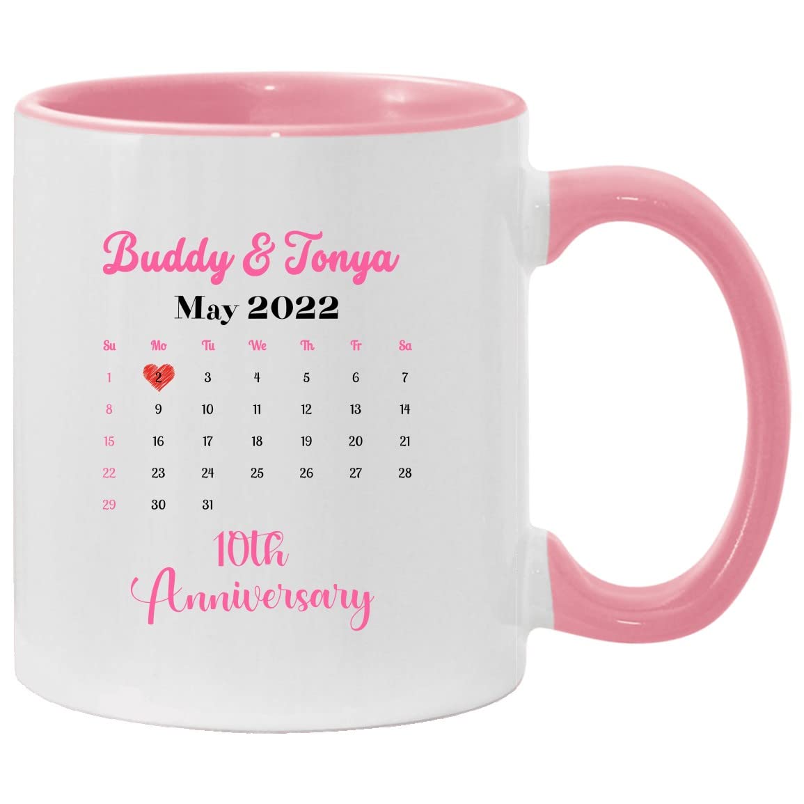 Personalized 10th Wedding Anniversary Mug - Custom Name Mr & Mrs Buddy & Tonya - 11oz Ceramic Coffee Cup for Couples - Perfect Romantic Gift for Him & Her - Ideal for Coffee, Tea & Hot Chocolate at Home or Office