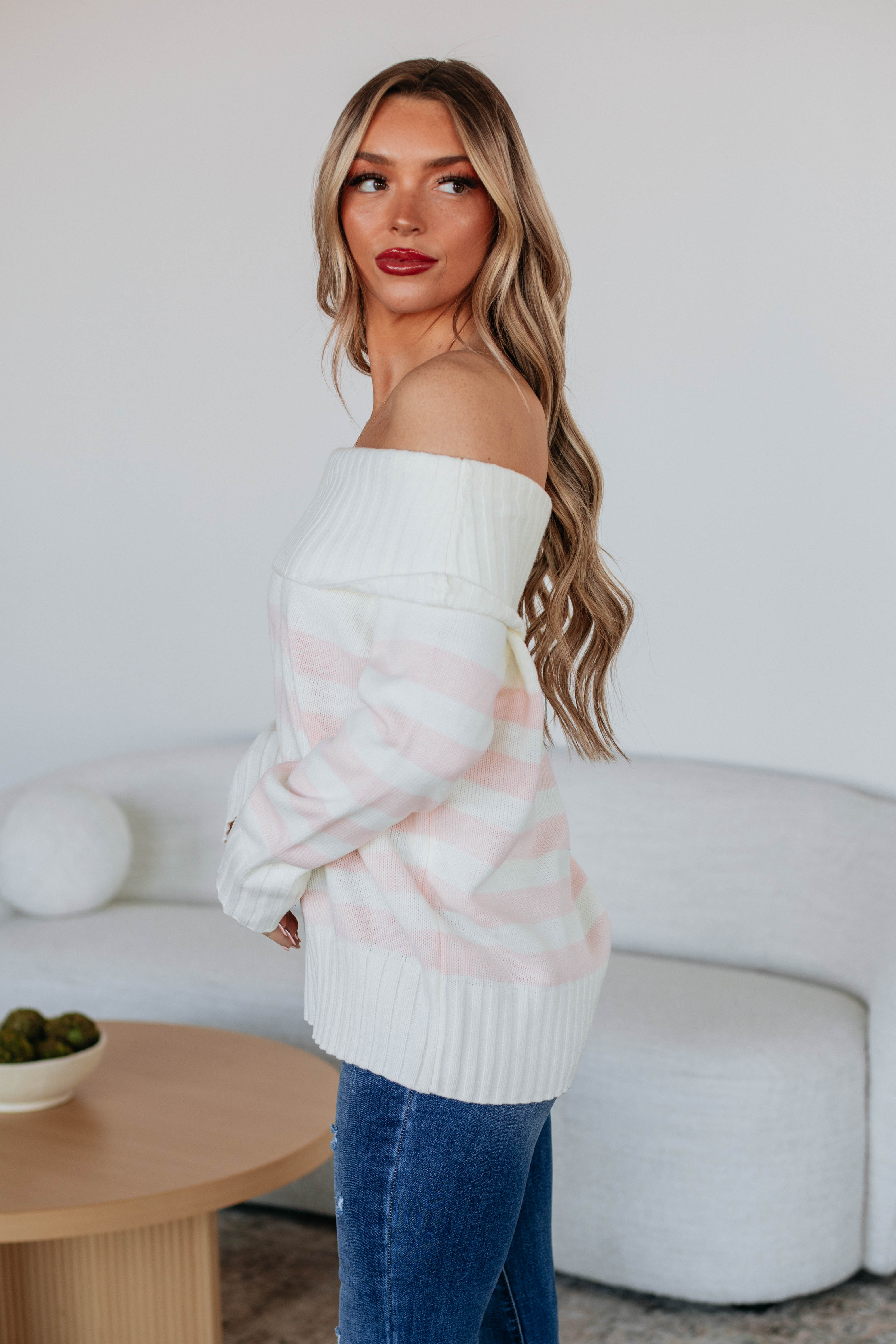 Chantelle Women's Off The Shoulder Sweater - Ivory Knit Pullover for Fall & Winter Fashion | Casual Wear, Date Night, Office Outfits