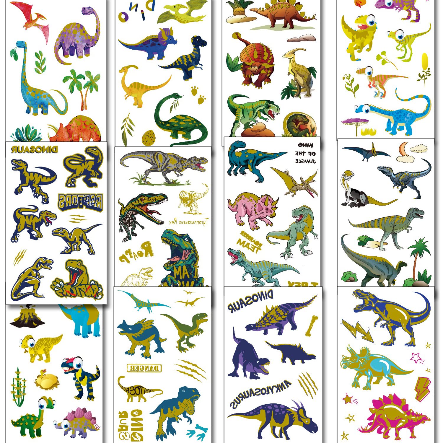 Glitter Dinosaur Temporary Tattoos for Kids - 24 Pack Dino Fake Tattoos for Boys & Girls, T-Rex Party Favors, Birthday Decorations - Perfect for Birthday Parties, Halloween Costumes & School Events