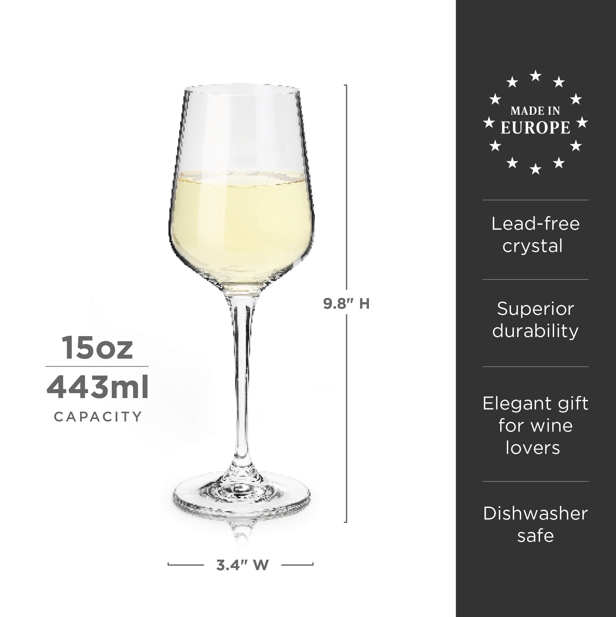 Premium Inez Crystal Chardonnay Wine Glasses Set of 4 - Elegant Stemware for Fine Dining, Wedding Gifts & Home Entertaining