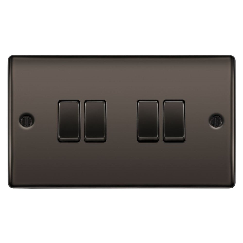 BG Nexus Metal Black Nickel 4G 2W Light Switch NBN44 - Modern Electrical Switch for Home & Office Lighting Control