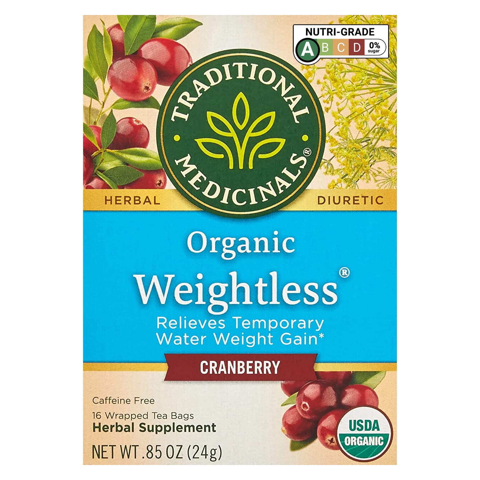 Organic Cranberry Herbal Tea for Water Retention Relief | Traditional Medicinals Weightless Blend | 16 Tea Bags Pack | Supports Detox & Wellness for Women's Health | Perfect for Daily Hydration & Relaxation