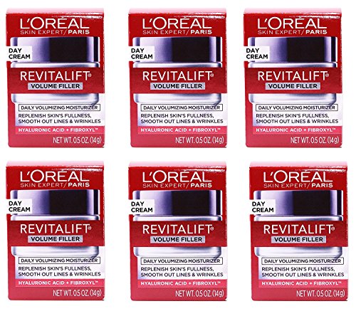 L'Oreal Paris RevitaLift Volume Filler Daily Re-Volumizing Facial Moisturizer - 0.5 oz Travel Size (Pack of 6) - Anti-Aging Cream for Wrinkles & Fine Lines - Perfect for Travel, Gym & On-The-Go Skincare