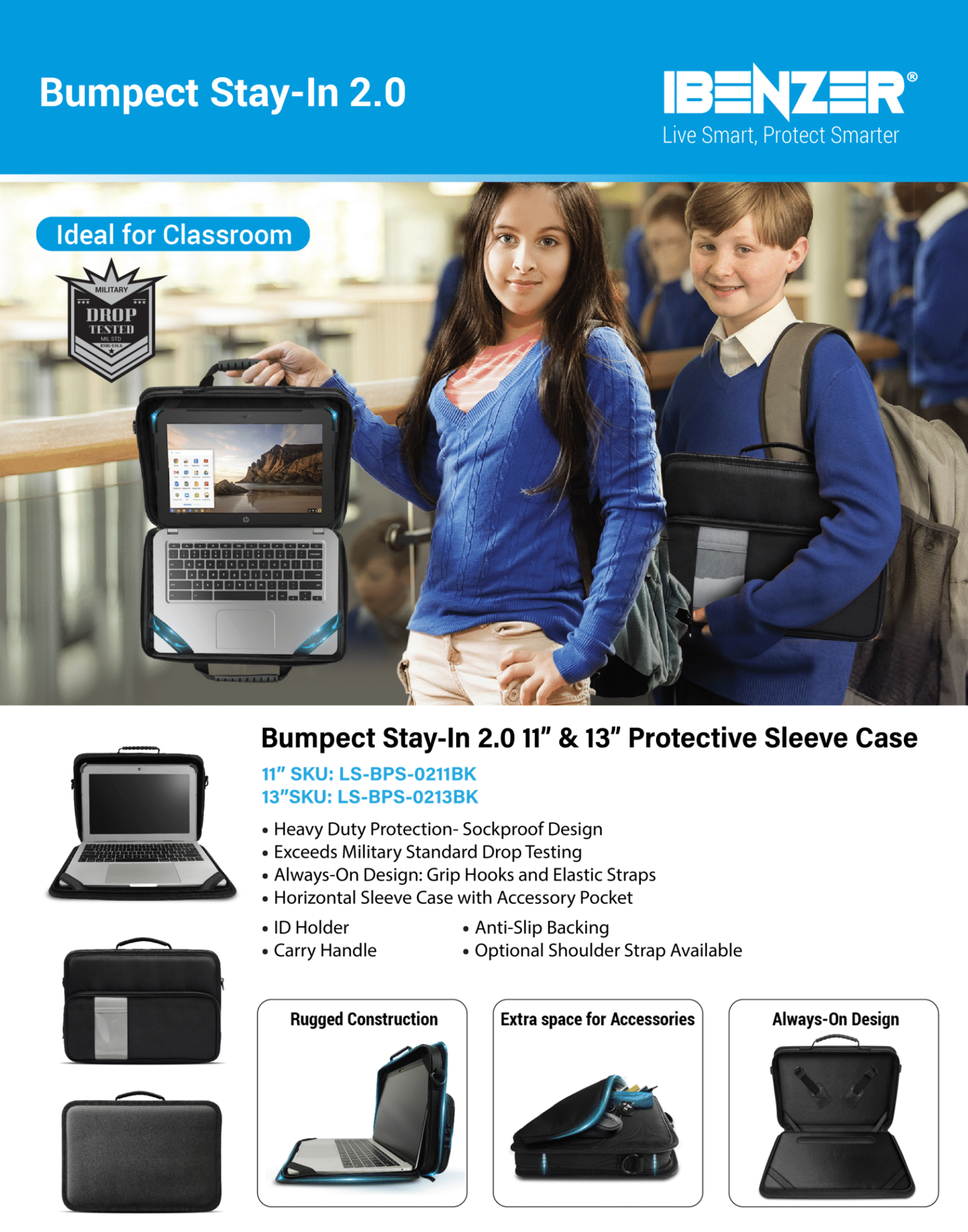 iBenzer Bumptect Protective Laptop Carrying Case - Shockproof & Water-Resistant Sleeve for 13-15 Inch MacBook Pro/Air, Dell, HP - Perfect for Travel, Office & School Commute