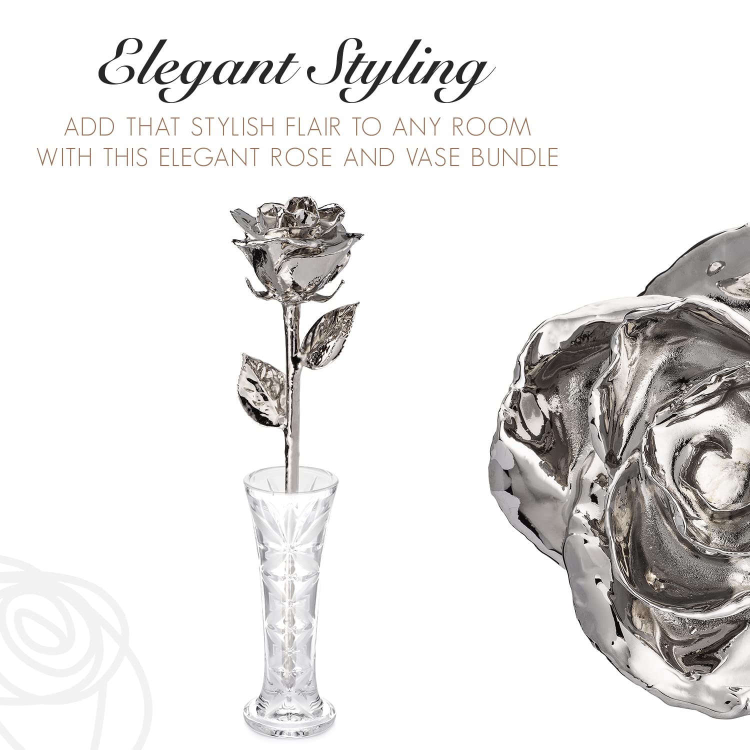 Platinum Dipped Forever Rose in Clear Glass Bud Vase - Genuine Handcrafted Eternal Flower | Unique Romantic Gift for Anniversary, Valentine's Day & Wedding | Perfect for Home Decor, Table Centerpiece & Luxury Gift Giving