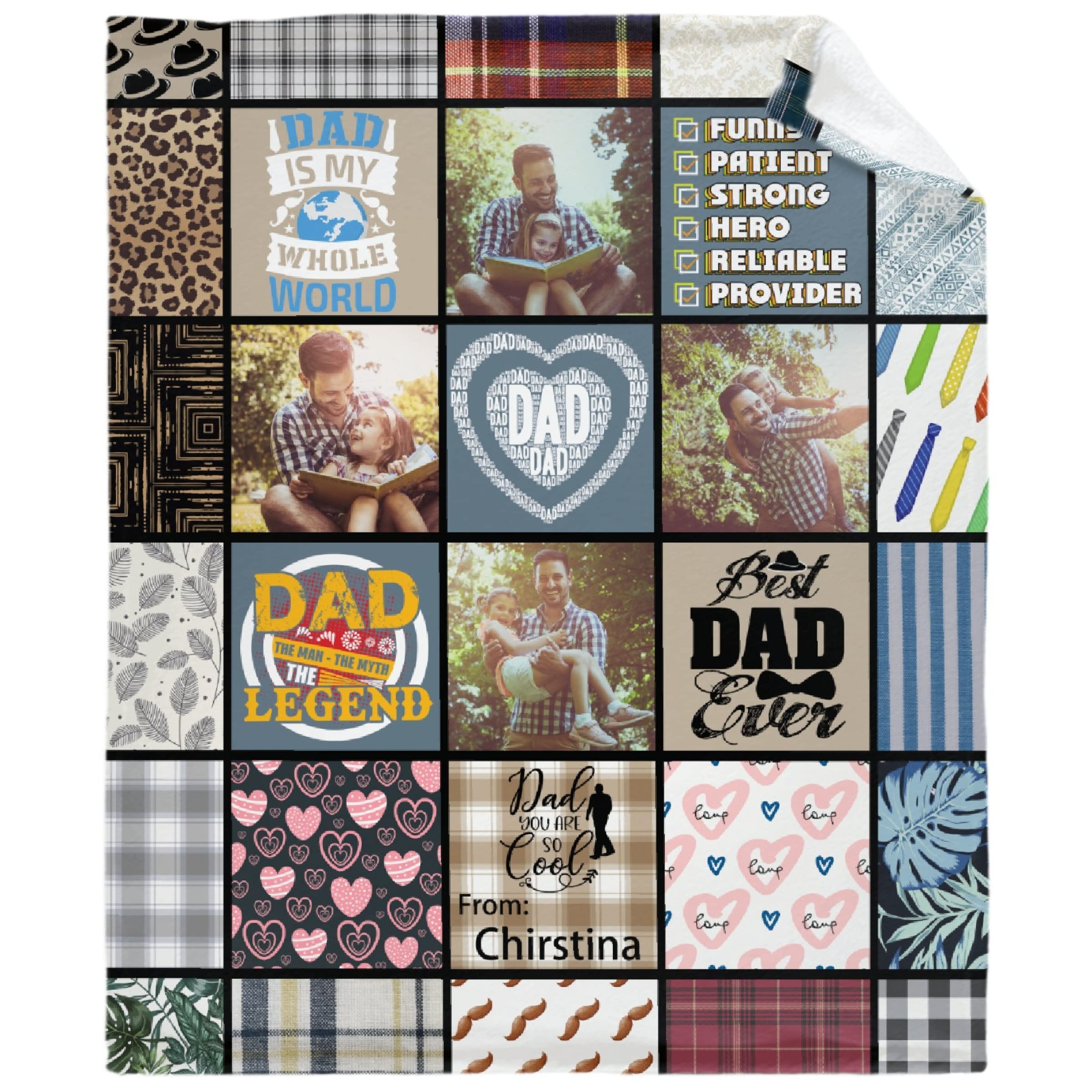 Custom Photo Blanket for Dad - Personalized Fleece Throw Gift for Father's Day, Birthday - Extra Large 120x90 Inch Family Blanket - Perfect for Couches, Beds & Special Occasions