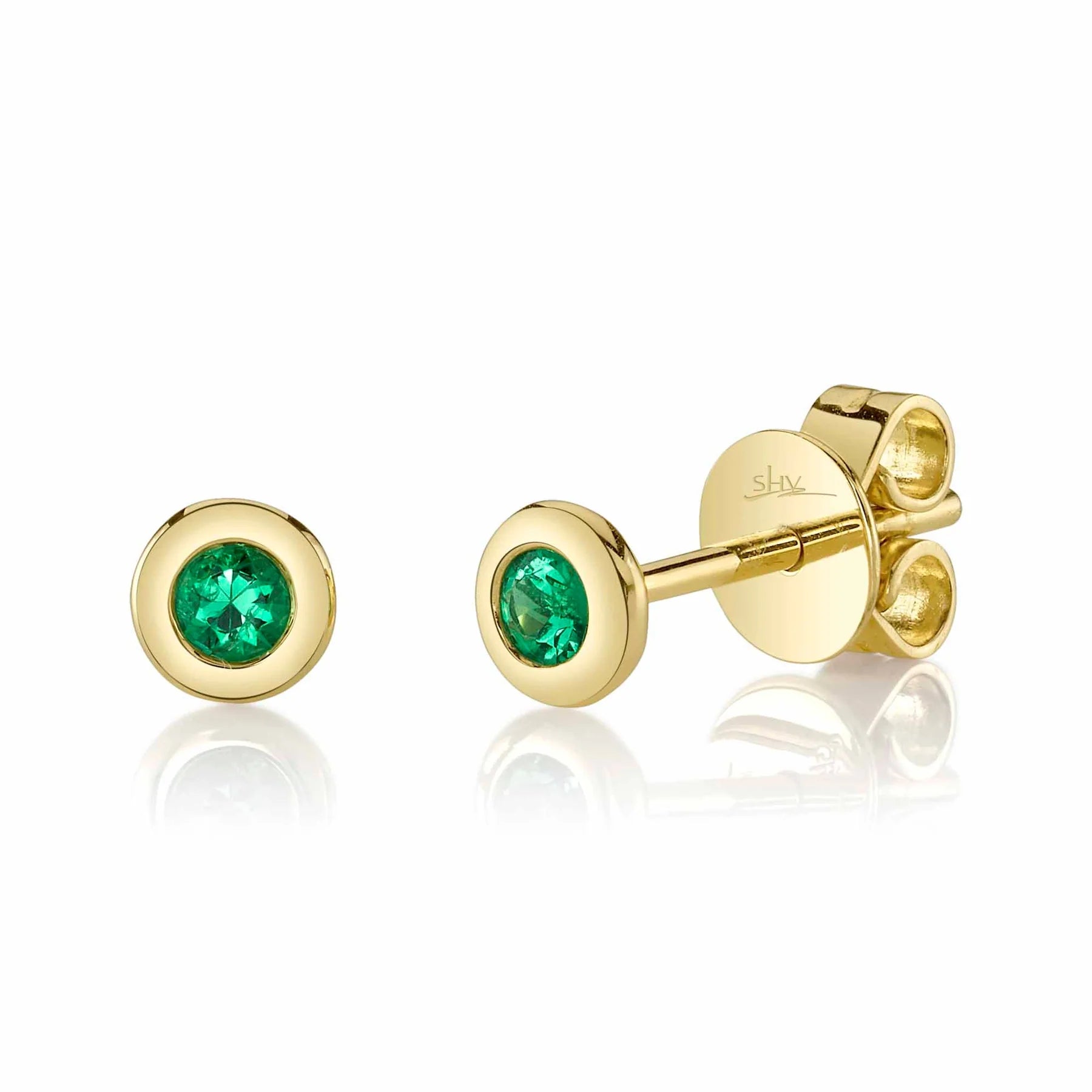 Shy Creation Emerald Bezel Stud Earrings - 14K Gold Plated Dainty Green Gemstone Jewelry for Women | Perfect for Weddings, Parties & Everyday Elegance