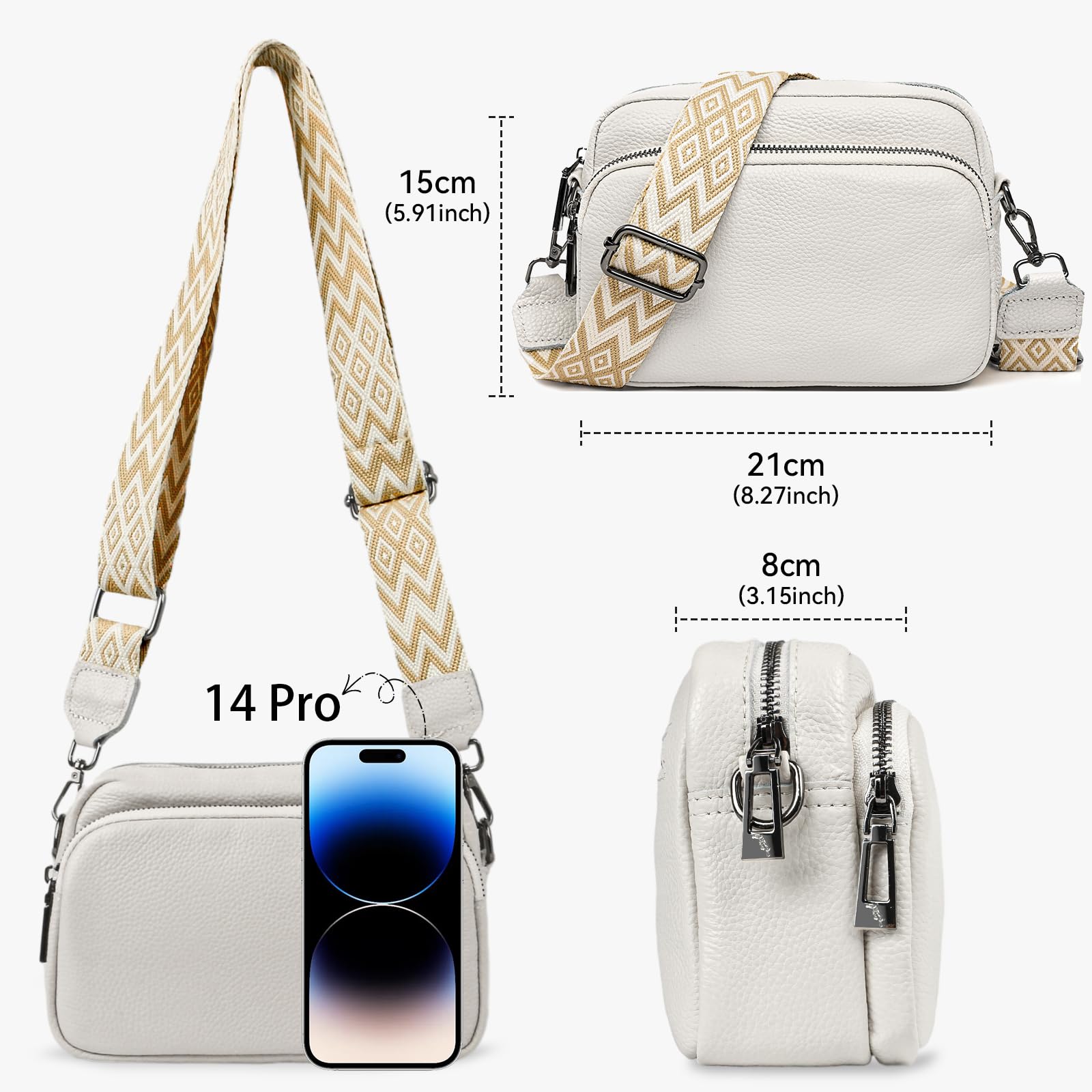 DXIOKO Genuine Leather Crossbody Bags for Women - Adjustable Wide Strap Small Handbag & Shoulder Purse - Stylish Camera Bag for Everyday Use, Travel & Work