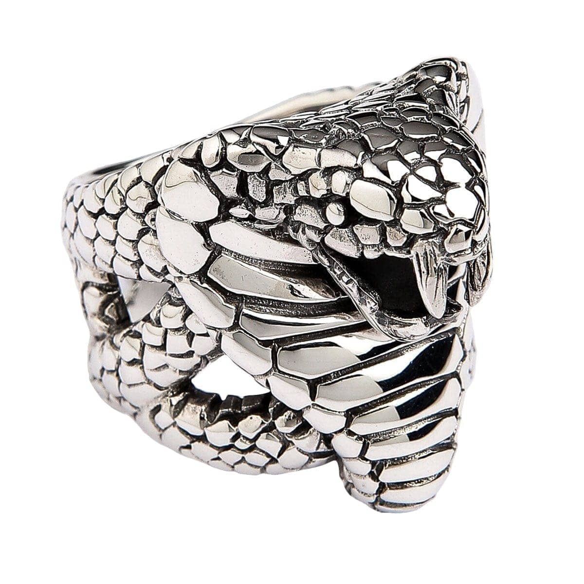 King Cobra Snake Head Sterling Silver Gothic Ring for Men & Women - Dark Fashion Jewelry for Punk, Gothic, and Halloween Costume Accessories