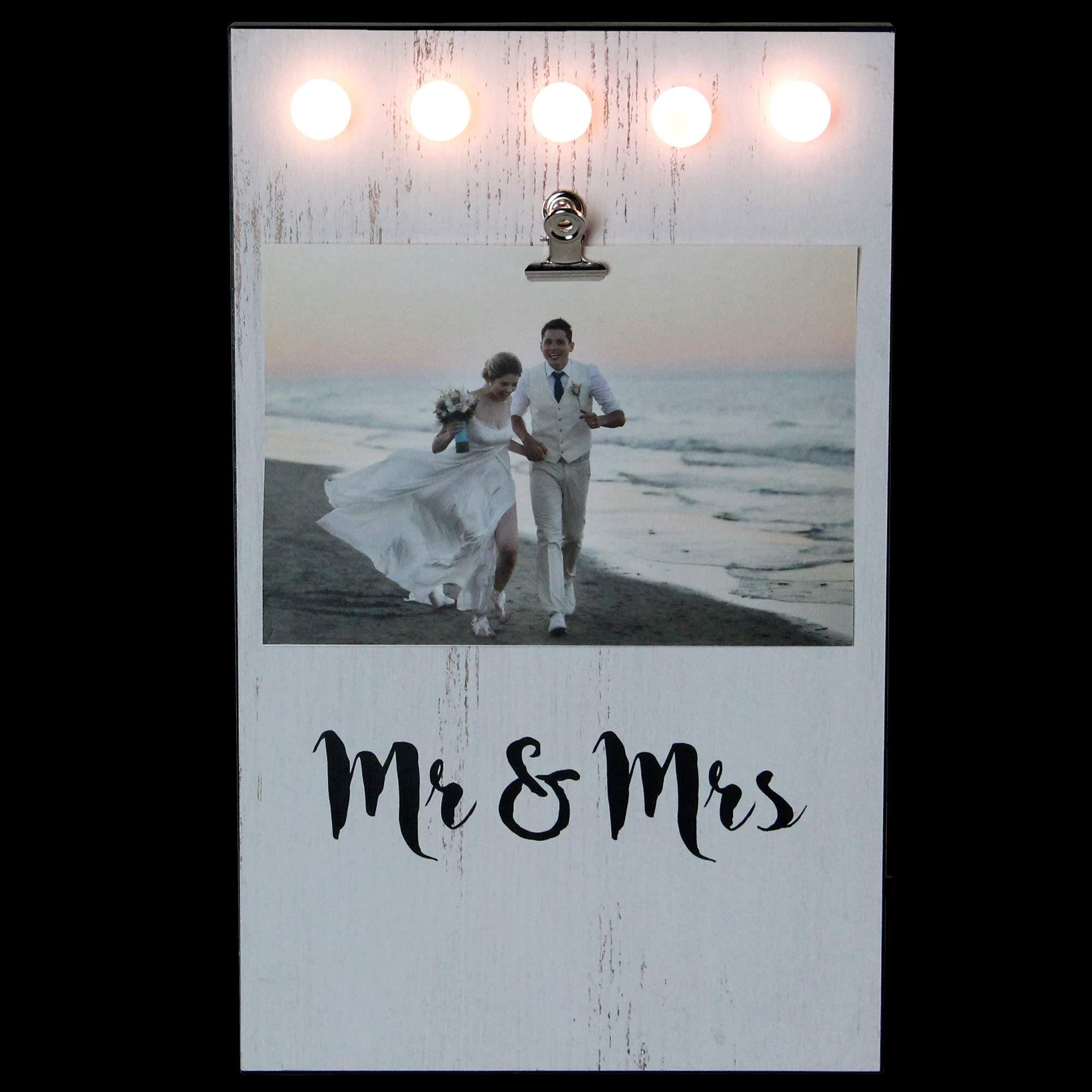 Northlight LED Lighted Mr & Mrs Picture Frame with Clip - Holds 4
