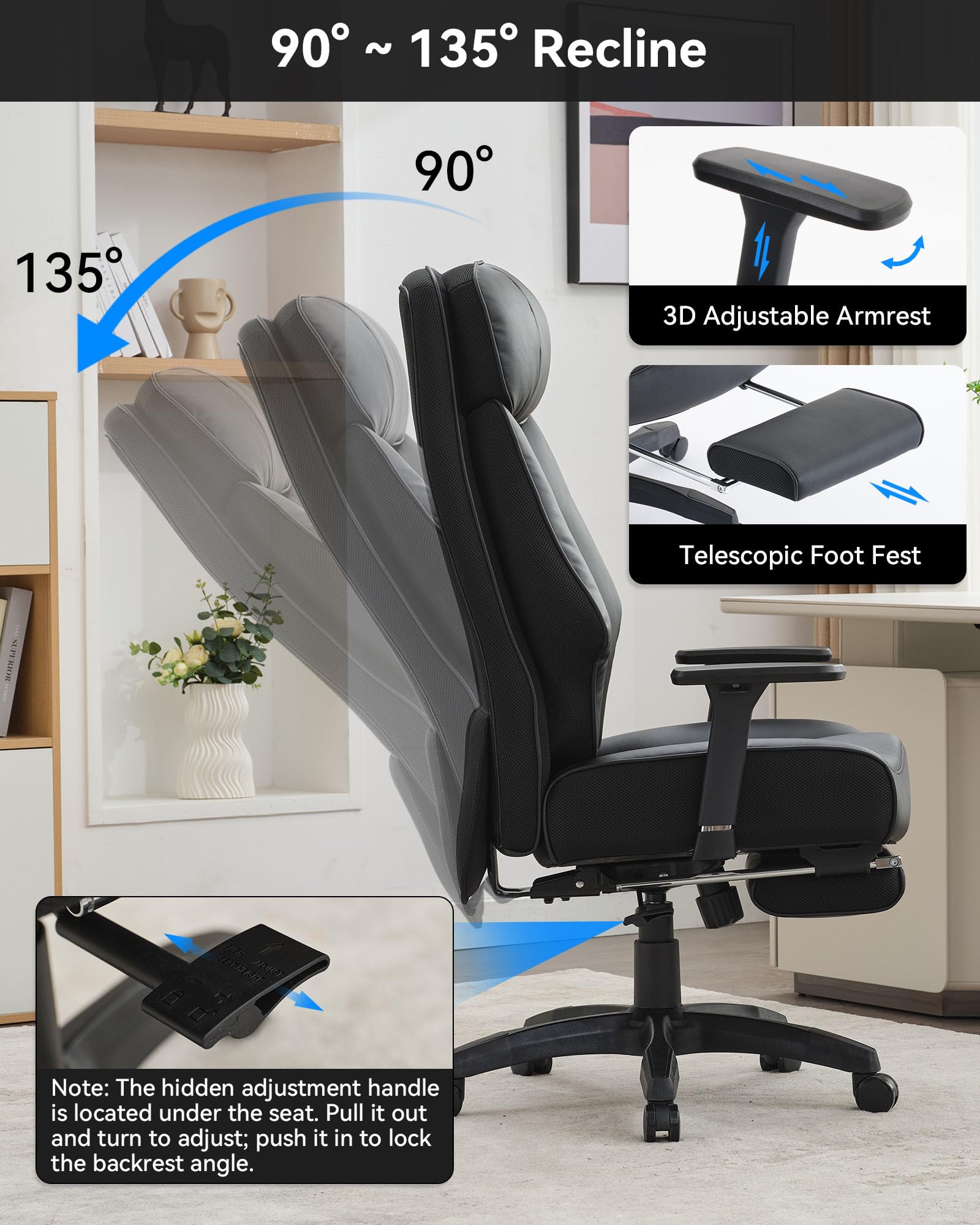 Heavy Duty Big and Tall Office Chair 400lbs - Executive Ergonomic High Back Chair with Footrest & Lumbar Support - Oversized Leather Office Chair for Heavy People - Black - Perfect for Home Office, Gaming, and Workspaces