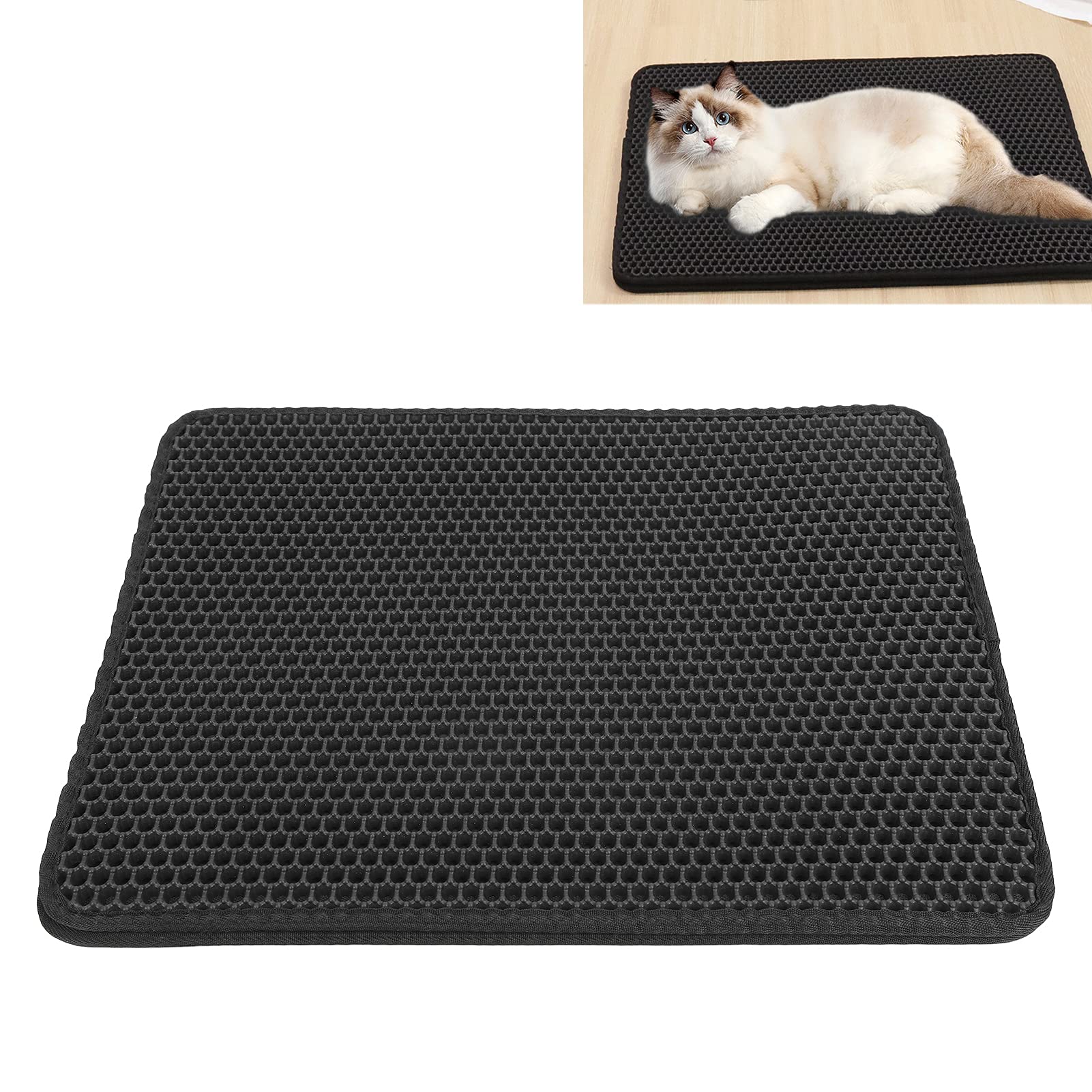 Pssopp Double Layer Cat Litter Trapping Mat - Honeycomb Design Washable Pet Mat for Kittens & Cats - Perfect for Litter Box Areas & Doorways (Size S)
