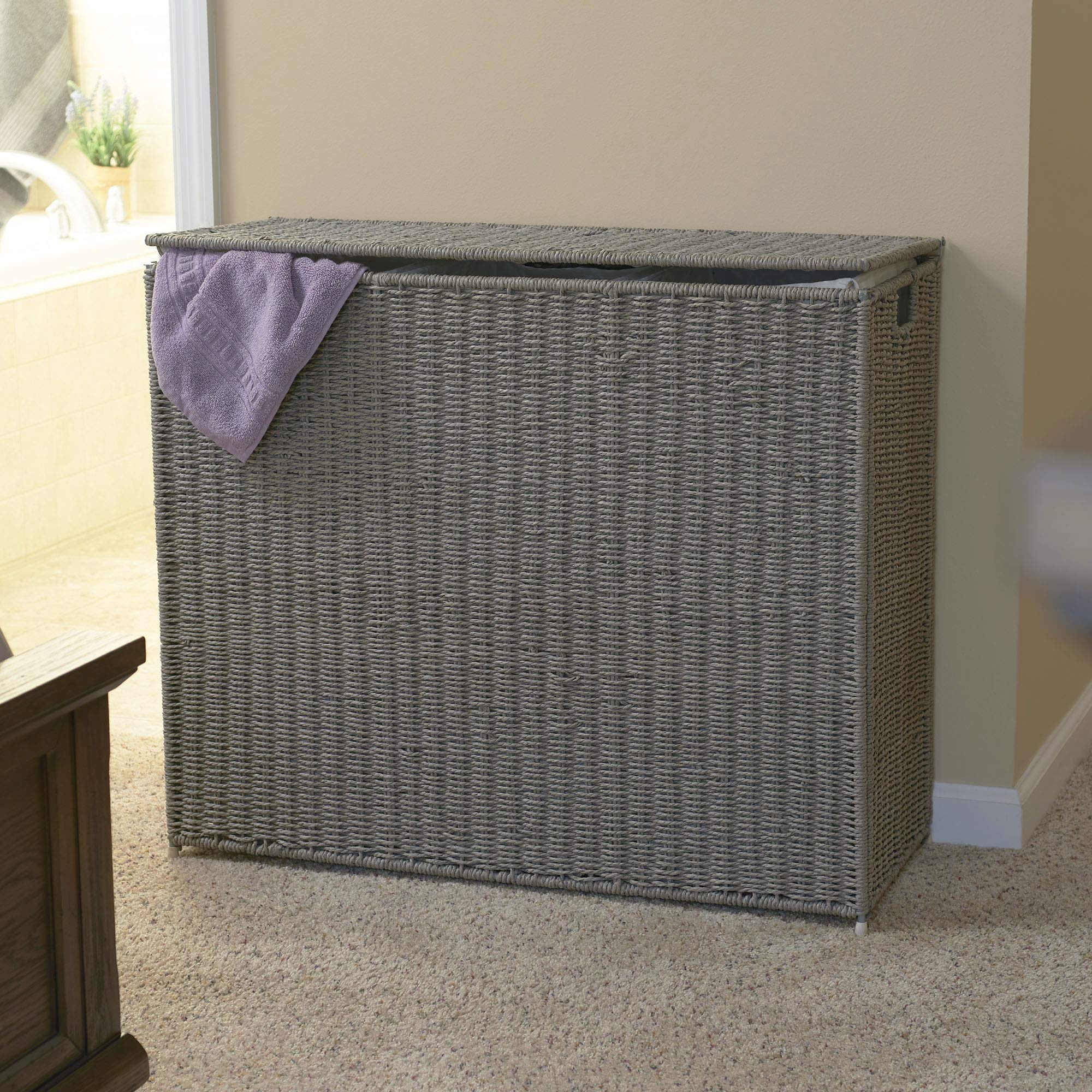 3-Compartment Wicker Laundry Hamper Sorter - Foldable Clothes Organizer Basket for Bedroom, Bathroom & Laundry Room | Space-Saving Storage Solution for Towels, Linens & Dirty Clothes