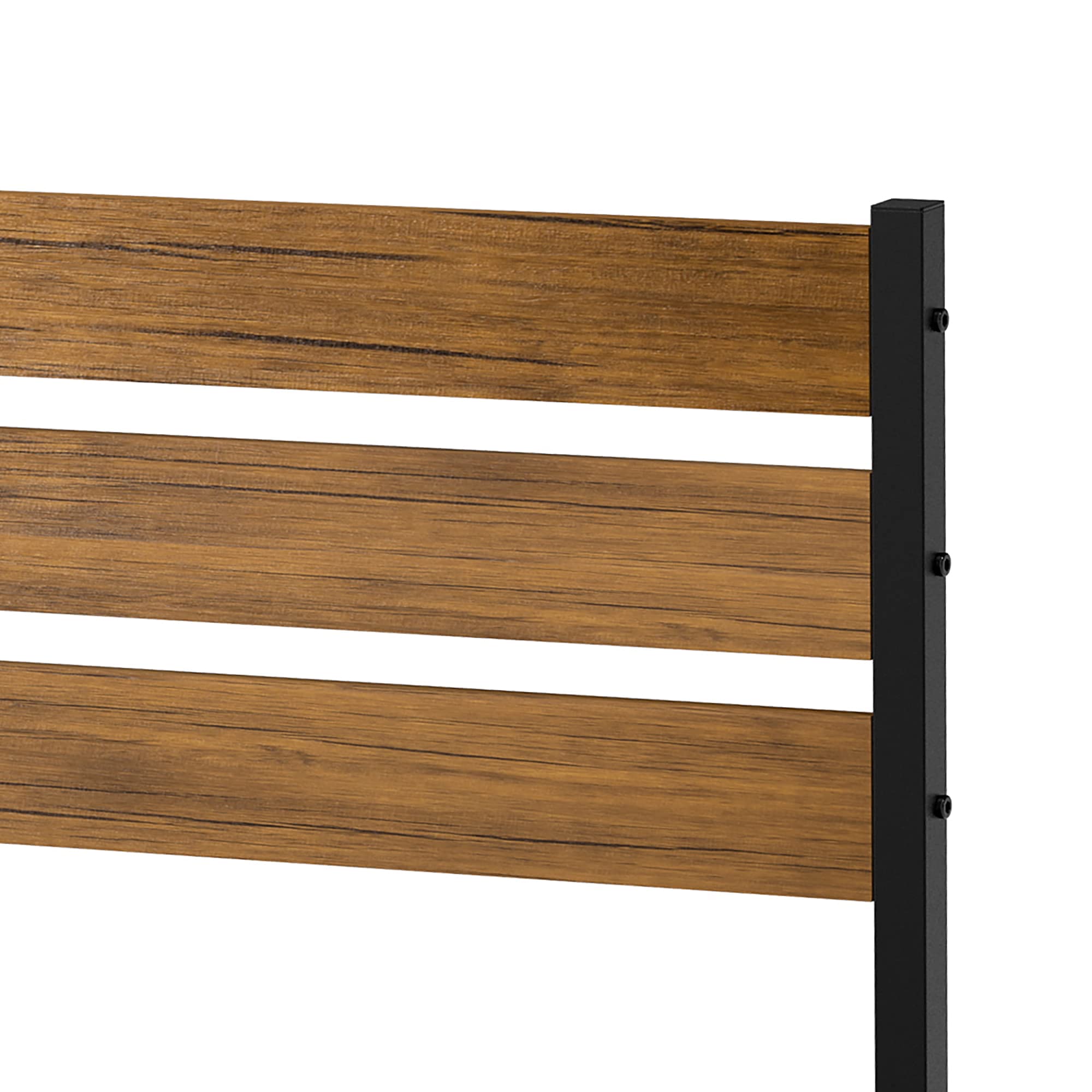 Full Bed Frame with Wood Headboard & Metal Slats - Sturdy Platform Bed with Storage Space, No Box Spring Required | Perfect for Small Bedrooms, Guest Rooms & Apartments