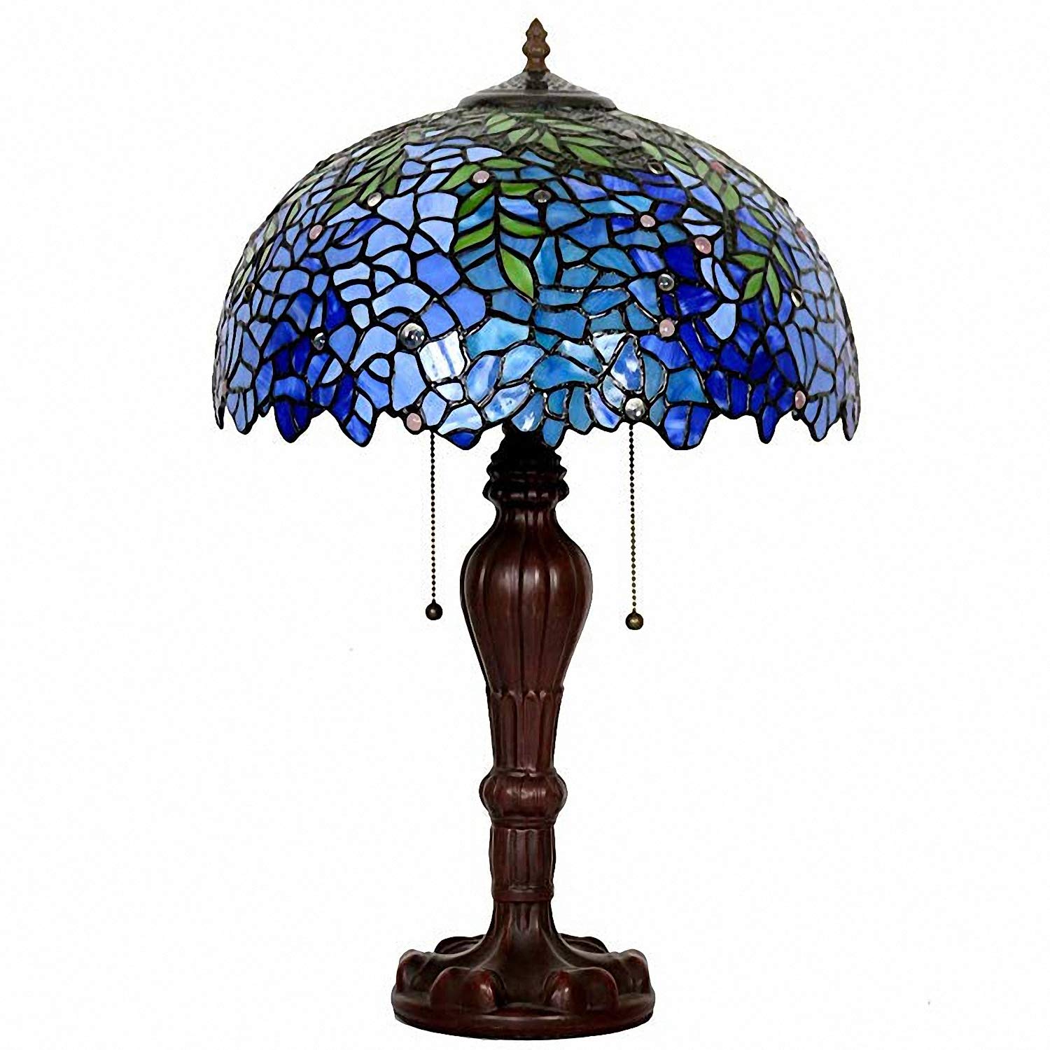 Tiffany Style Stained Glass Purple Wisteria Table Lamp - 16 Inch Handmade Zinc Alloy Base with Brown Round Shade | Elegant Home Decor for Living Room, Bedroom & Office Lighting