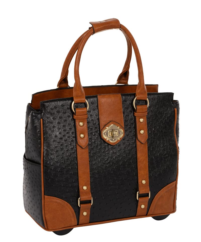 JKM & Company Designer Women's Rolling Laptop Tote Bag - Business Travel Overnight Computer Bag with Wheels | Perfect for Office Commute, Air Travel & Professional Meetings