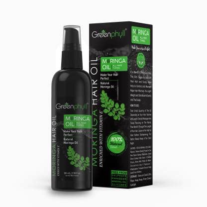Organic Greenphyll Moringa Hair Oil with Natural Moringa Extract - Promotes Hair Growth & Reduces Hair Fall (100ml) - Perfect for Dry, Damaged Hair & Scalp Nourishment